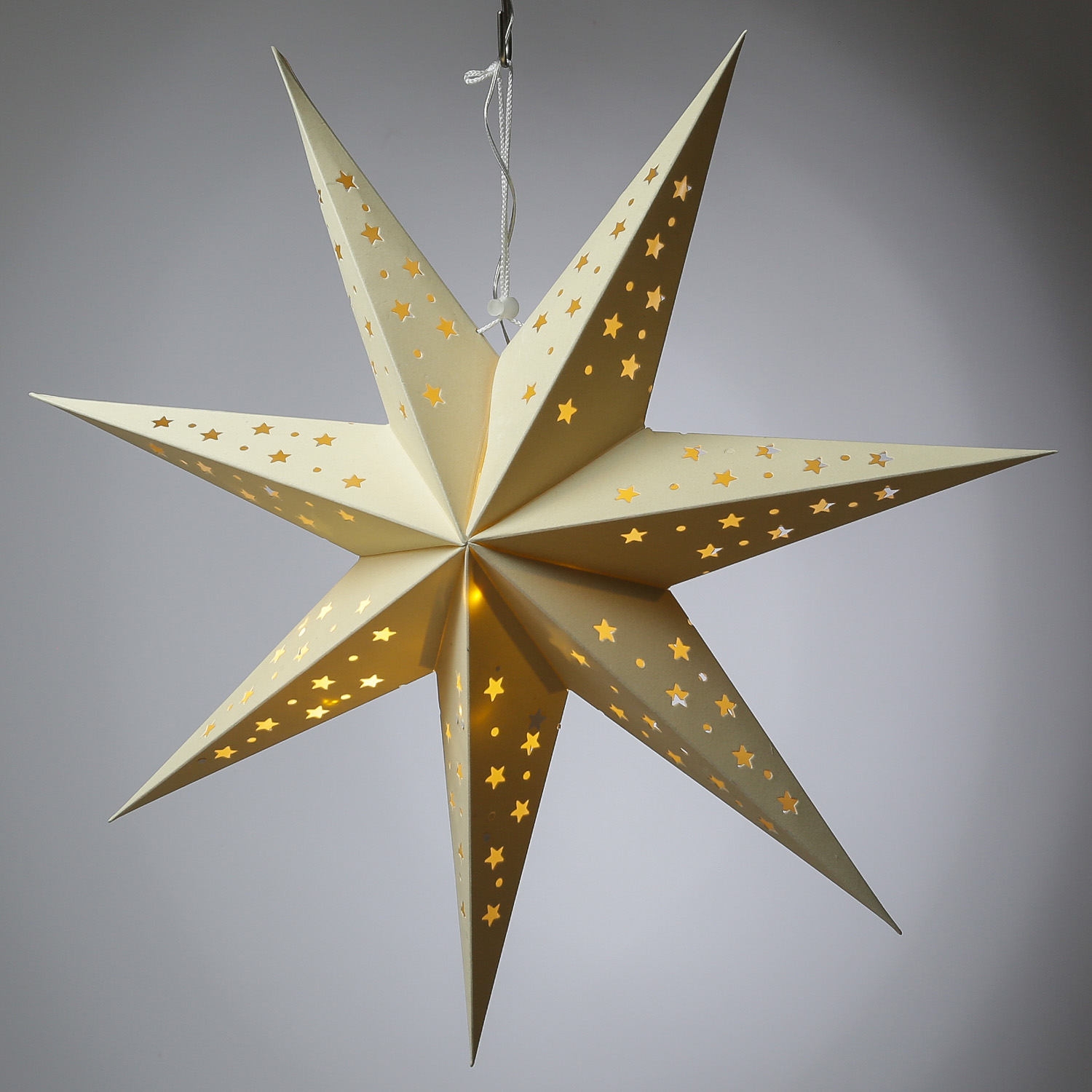 LED Papierstern mit Stoffbezug - Samtstern - 7-zackig - 10LED - D: 60cm - Batterie - Timer - weiß LED Papierstern mit Stoffbezug - Samtstern - 7-zackig - 10LED - D: 60cm - Batterie - Timer - weiß