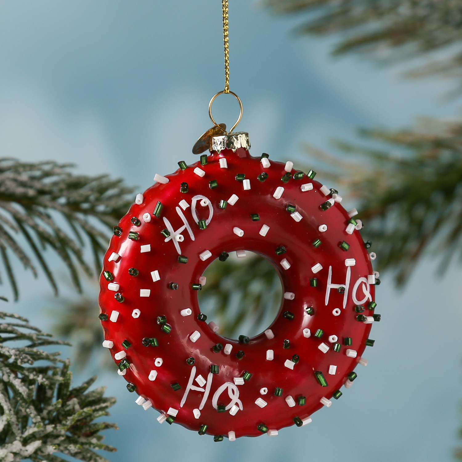 Weihnachtsbaumschmuck DONUT - Glas - inkl. Aufhänger - glänzend mit Verzierung - H: 8,5cm - rot Weihnachtsbaumschmuck DONUT - Glas - inkl. Aufhänger - glänzend mit Verzierung - H: 8,5cm - rot