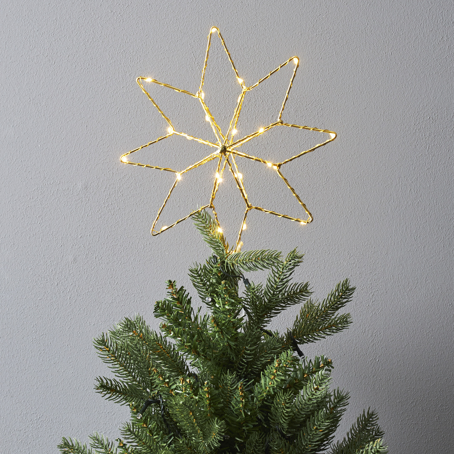 LED Baumspitze TOPSY - Metalldraht - warmweiße LED - Batterie - Timer - D: 23cm - H: 30cm - gold LED Baumspitze TOPSY - Metalldraht - warmweiße LED - Batterie - Timer - D: 23cm - H: 30cm - gold