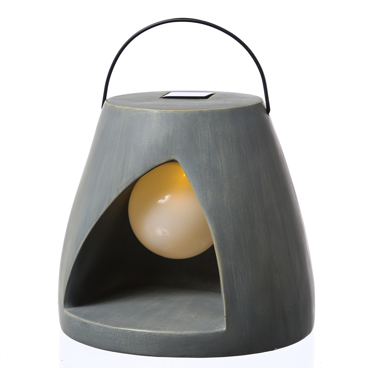 LED Solar Laterne - Kugellampe im Stein - Polyresin - 3 warmweiße LED - H: 19,5cm - grau LED Solar Laterne - Kugellampe im Stein - Polyresin - 3 warmweiße LED - H: 19,5cm - grau