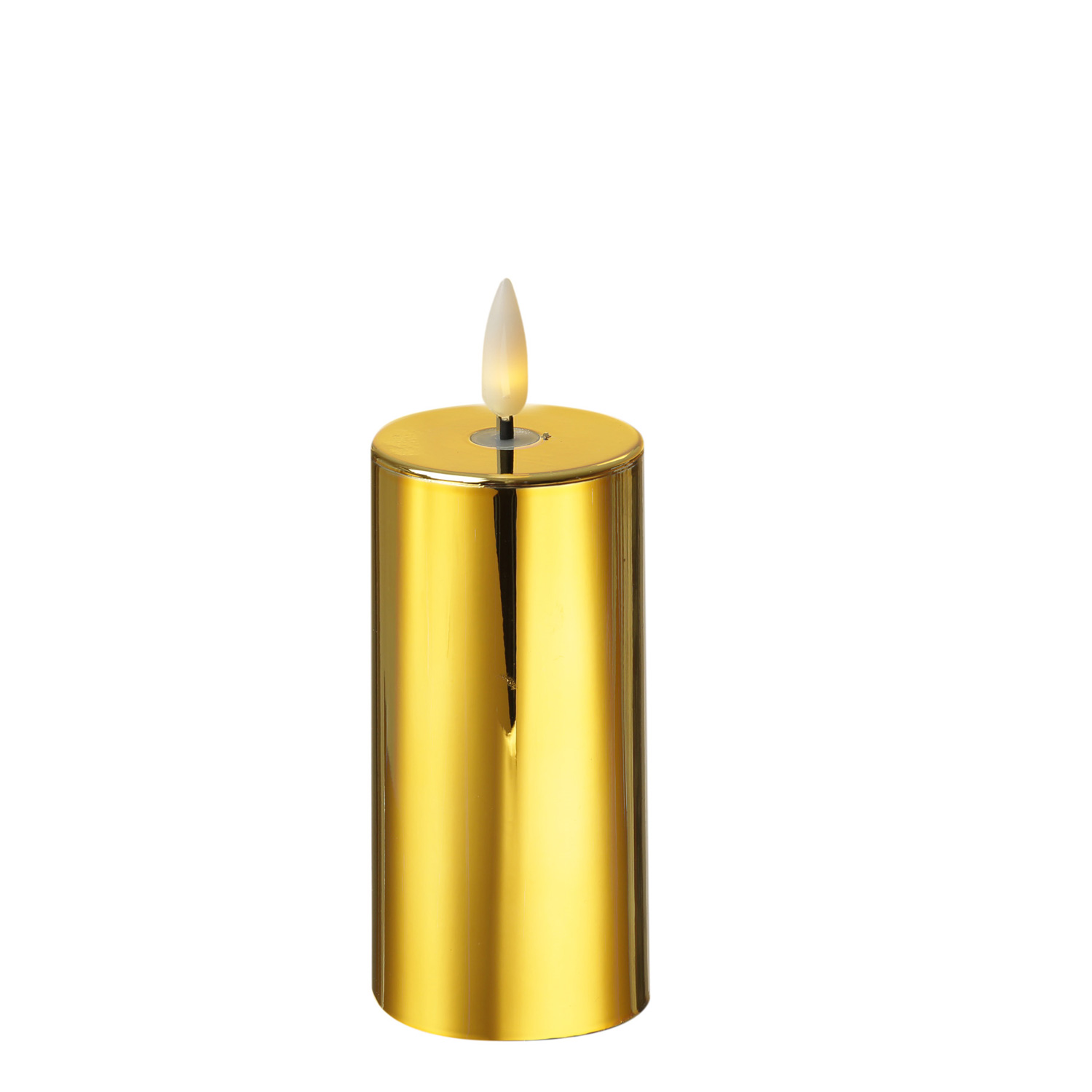 LED Kerze - Kunststoff - 3D Flamme - Timer - H: 12,5cm - D: 5cm - gold glänzend LED Kerze - Kunststoff - 3D Flamme - Timer - H: 12,5cm - D: 5cm - gold glänzend