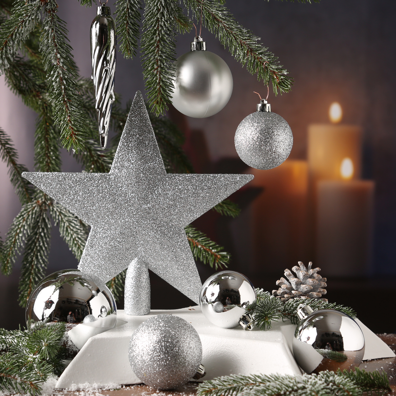 Christbaumkugel - Weihnachtsbaumkugel - bruchfest - glänzend, matt und glitzernd - silber - 33er Set