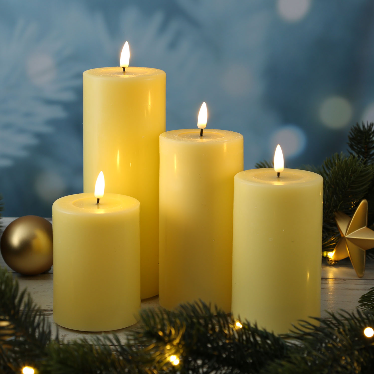 LED Kerzenset MIA - Echtwachs - 4 Größen - inkl. Batterien und Fernbedienung - gelb - 4er Set LED Kerzenset MIA - Echtwachs - 4 Größen - inkl. Batterien und Fernbedienung - gelb - 4er Set
