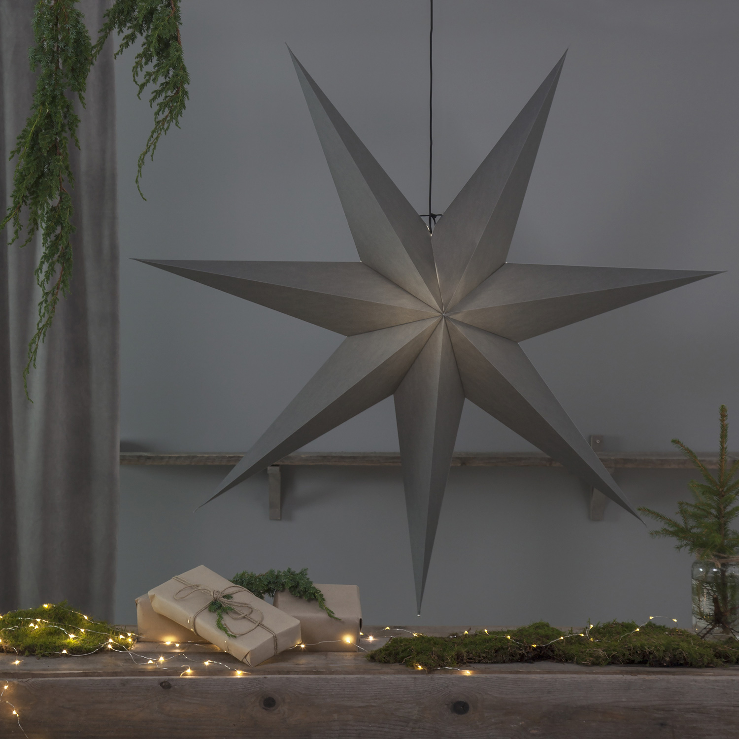 Papierstern "Ozen" - hängend - 7-zackig - Ø 140cm - E27 Fassung - inkl. Kabel - anthrazit Papierstern "Ozen" - hängend - 7-zackig - Ø 140cm - E27 Fassung - inkl. Kabel - anthrazit