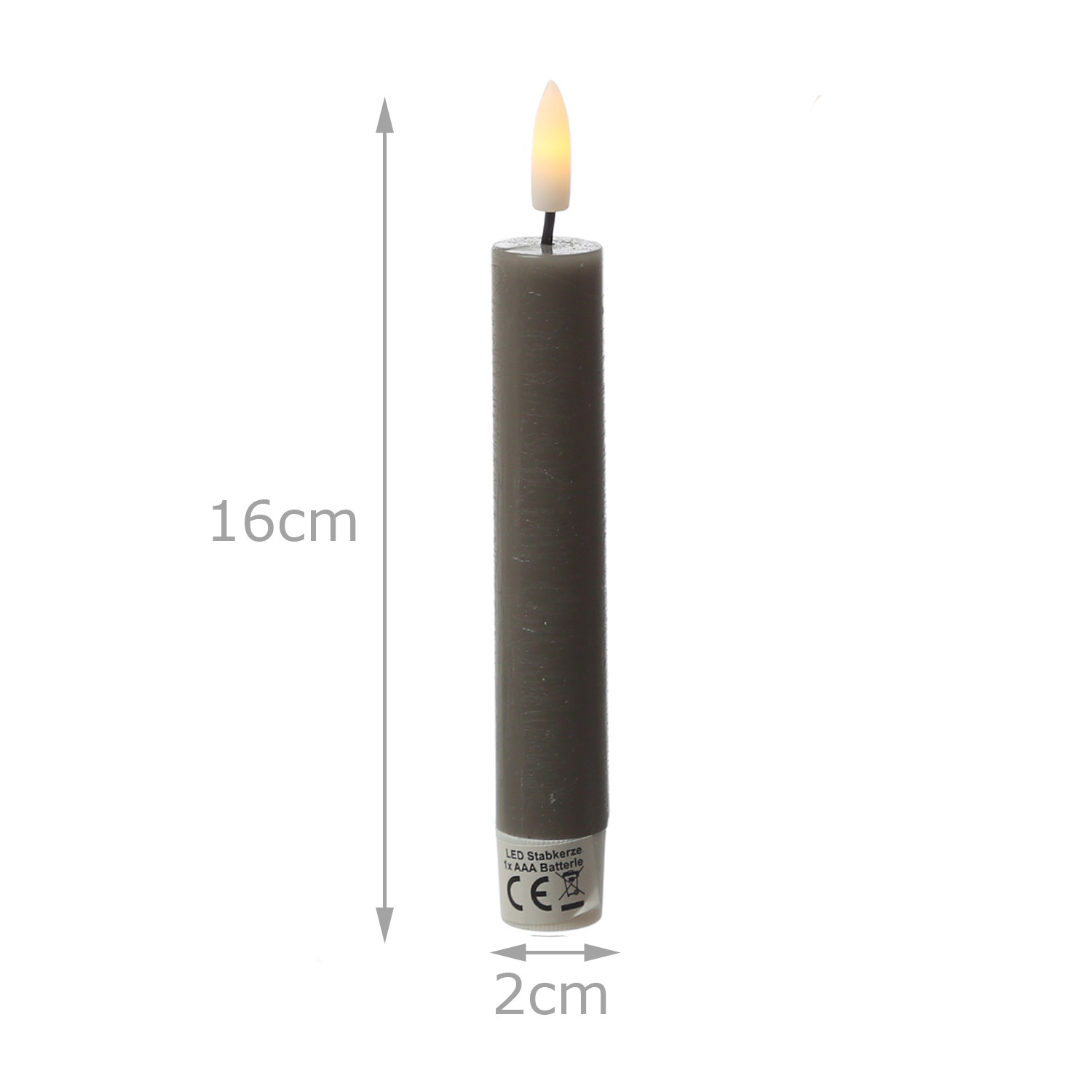 LED Stabkerzen LINA - Rustik-Optik - Echtwachs - 3D Flamme - H: 16cm - Timer - grau - 2er Set