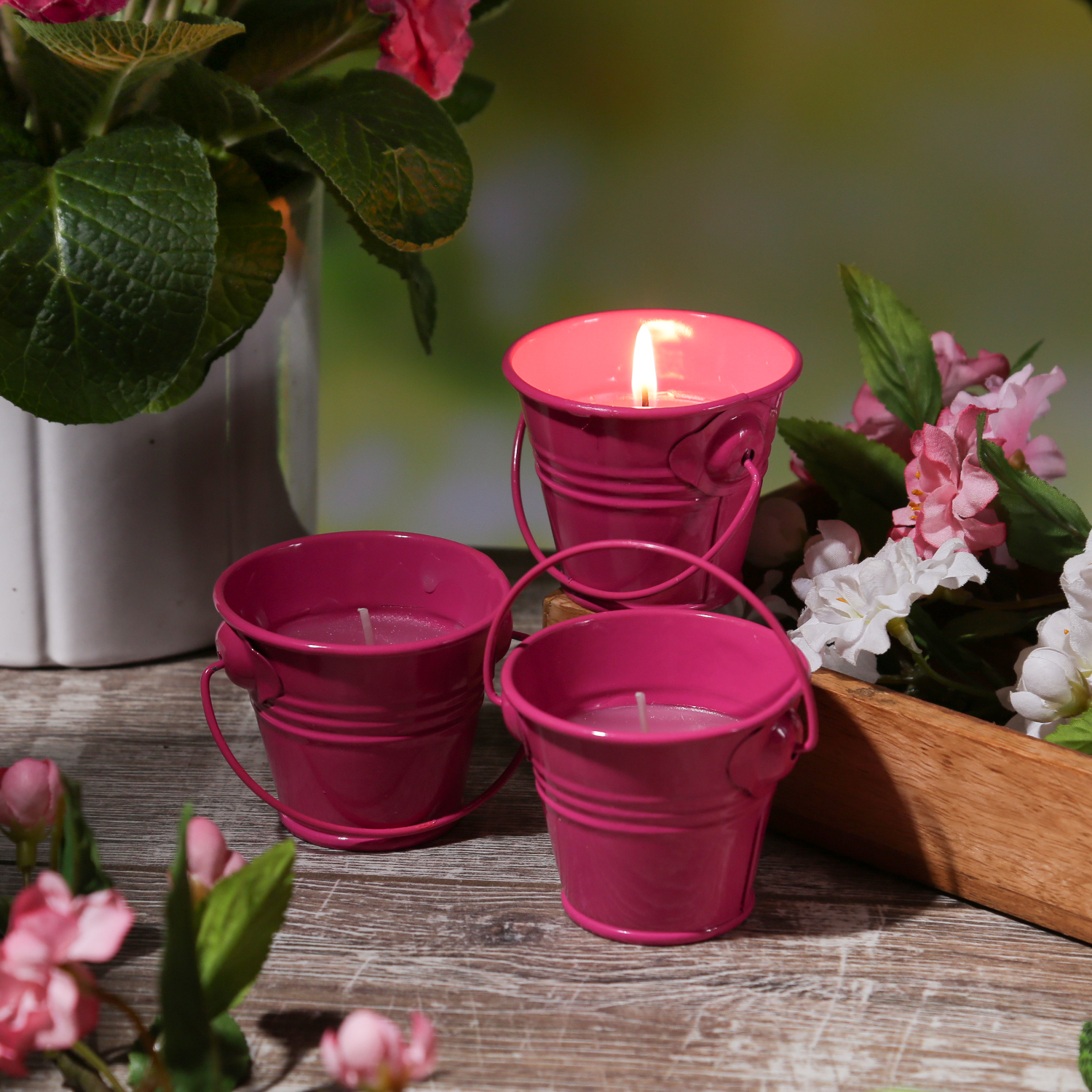 Duftkerzen CITRONELLA - Outdoor Kerzen im Metalleimer - H: 5,5cm - pink - 3er Set Duftkerzen CITRONELLA - Outdoor Kerzen im Metalleimer - H: 5,5cm - pink - 3er Set