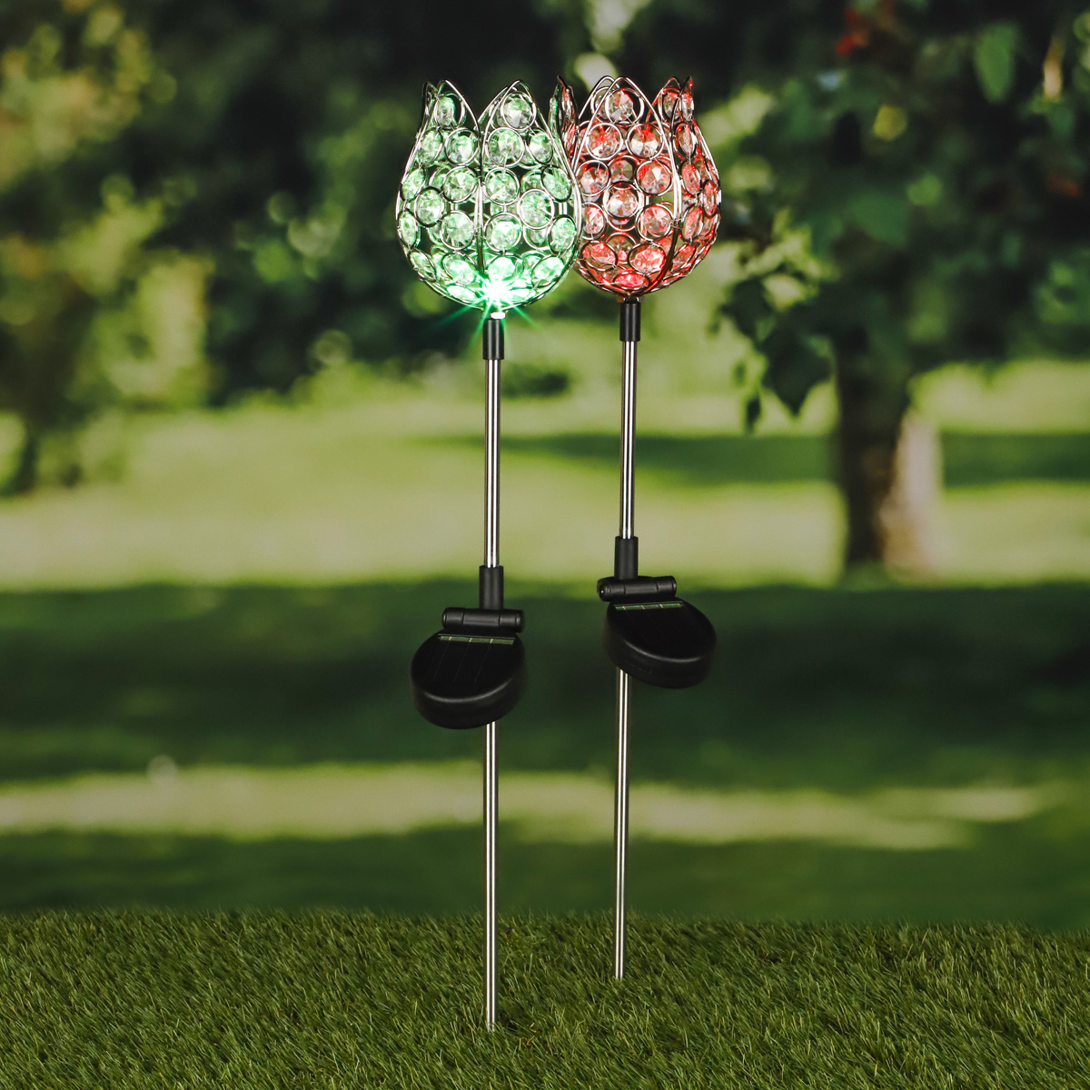 LED Solarstab "Kristallblume" - farbwechselnde LED - H: 65cm - 2er Set LED Solarstab "Kristallblume" - farbwechselnde LED - H: 65cm - 2er Set