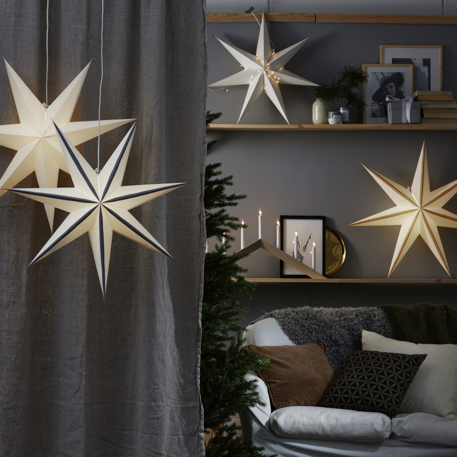 Papierstern "Plain" - hängend - 7-zackig - Ø 75 cm - weiß