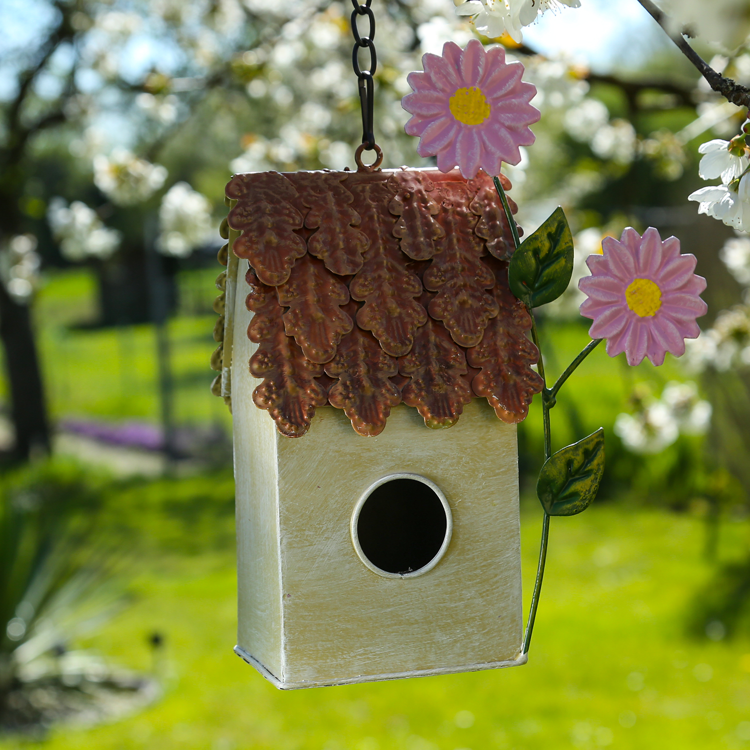 Deko Vogelhaus - Nistkasten - Metall - mit Aufhänger - H: 25,8cm - L: 19,5cm - beige