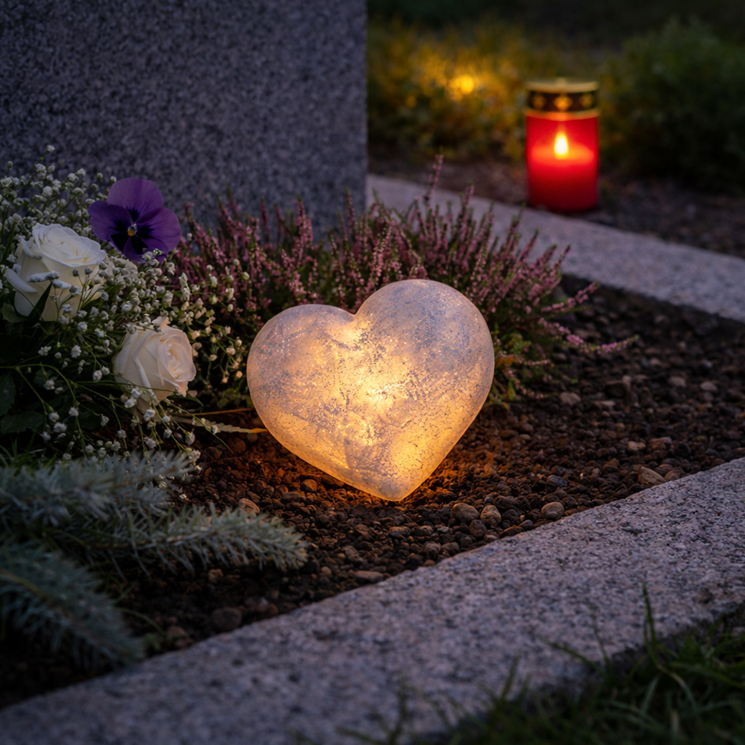 LED Herz - Leuchtherz - Grabherz - Grabschmuck - L: 13cm - Timer  Batterie - für Außen