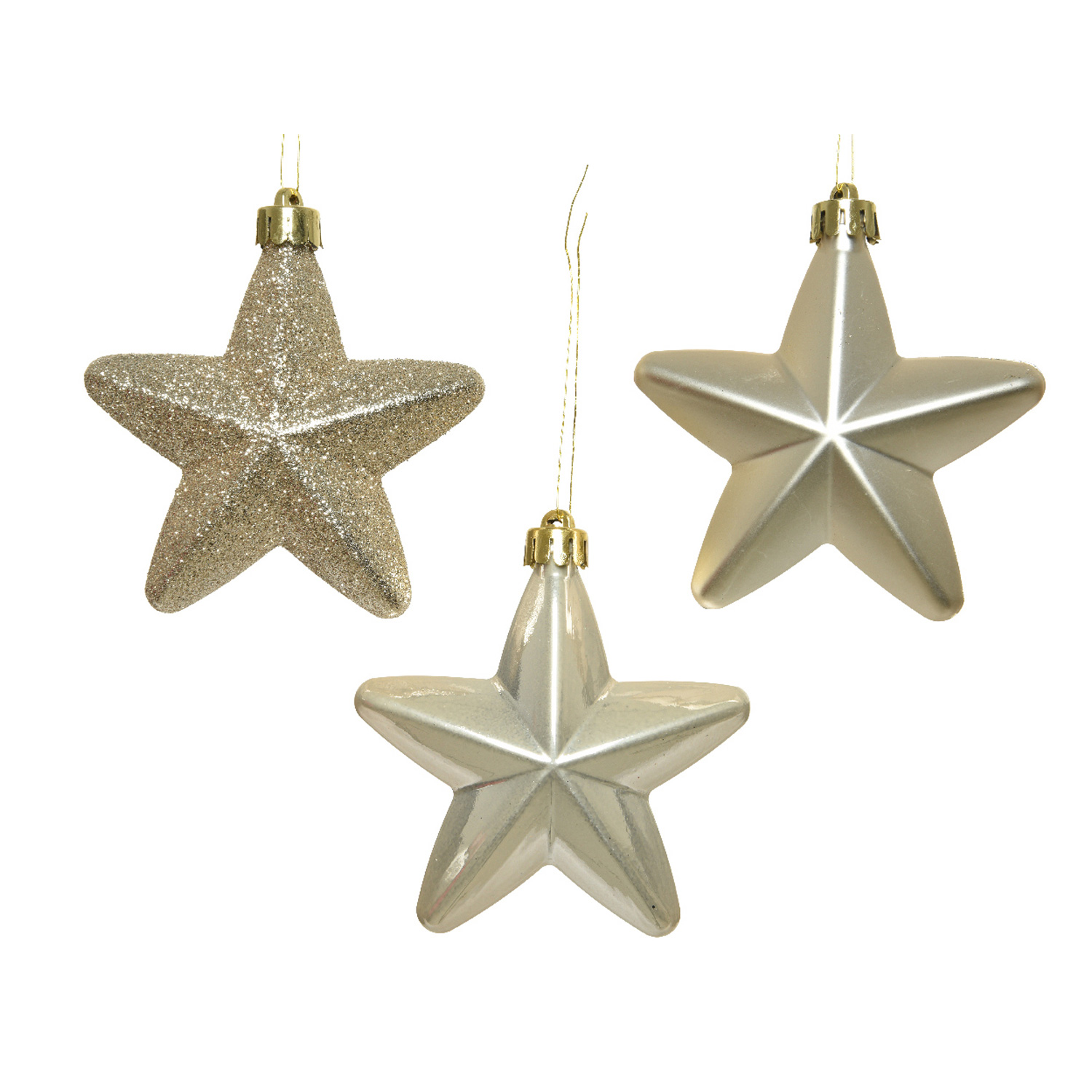 Christbaumschmuck STERN - Weihnachtsschmuck - bruchfest - glänzend matt glitzernd - creme - 6er Set Christbaumschmuck STERN - Weihnachtsschmuck - bruchfest - glänzend matt glitzernd - creme - 6er Set