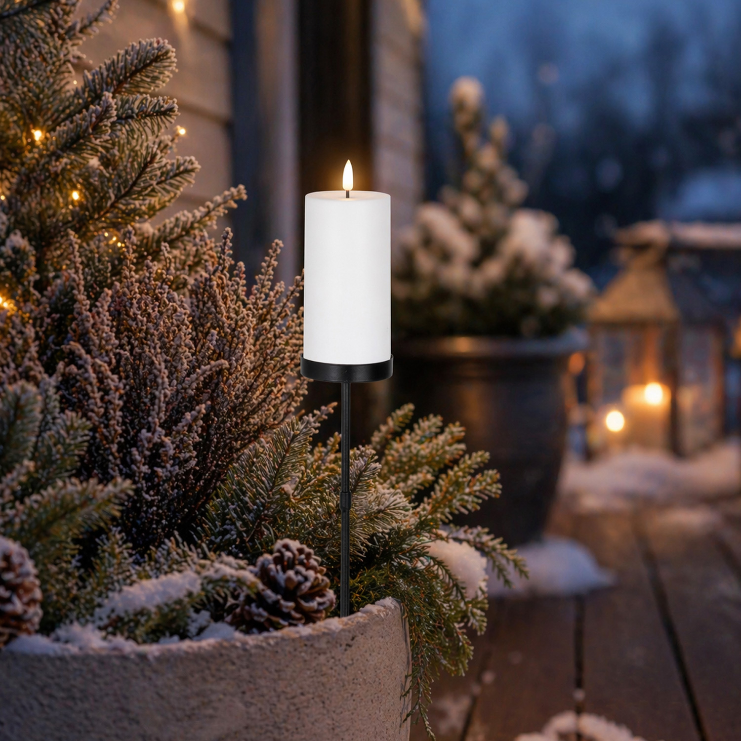 LED Solar Kerze mit Gartenstecker - Outdoorkerze auf Stab - H: 117cm - Lichtsensor - für Außen