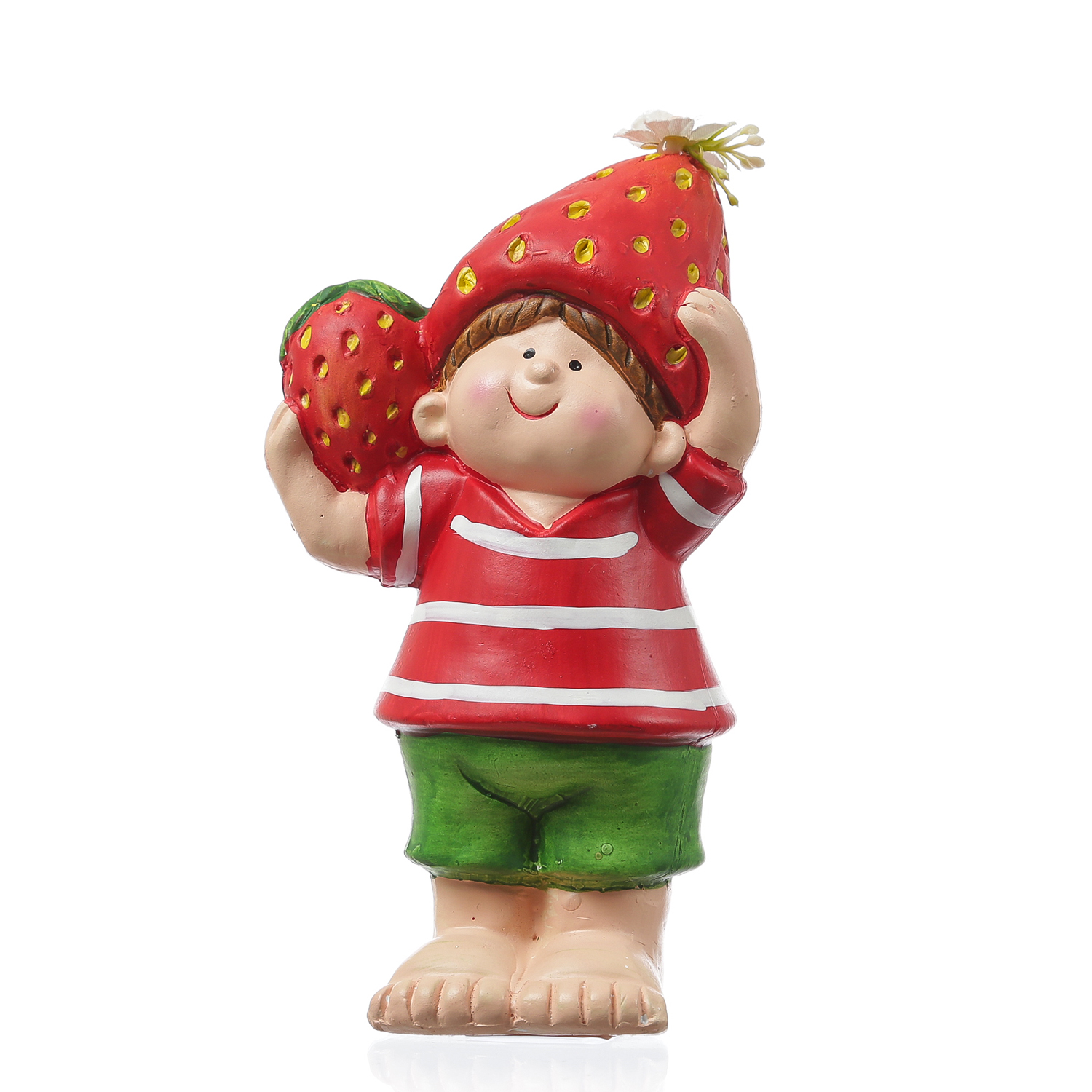 Dekofigur Erdbeerjunge Fritz - niedliche Gartenfigur mit Erdbeere - Keramik  - H: 18,5cm - rot