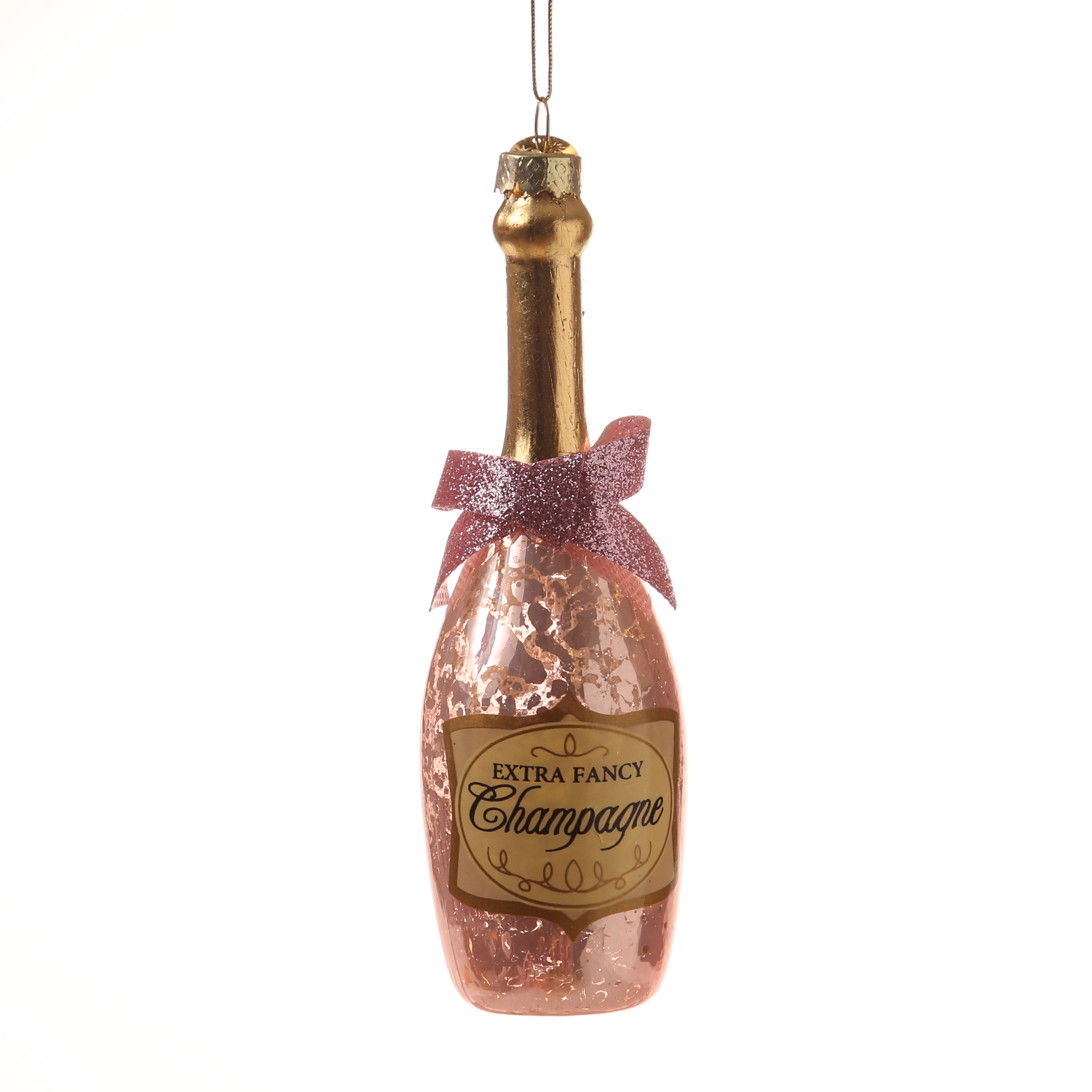 Weihnachtsbaumschmuck CHAMPANGER Flasche - Glas - inkl. Aufhänger - H: 13,5cm - rosa Weihnachtsbaumschmuck CHAMPANGER Flasche - Glas - inkl. Aufhänger - H: 13,5cm - rosa