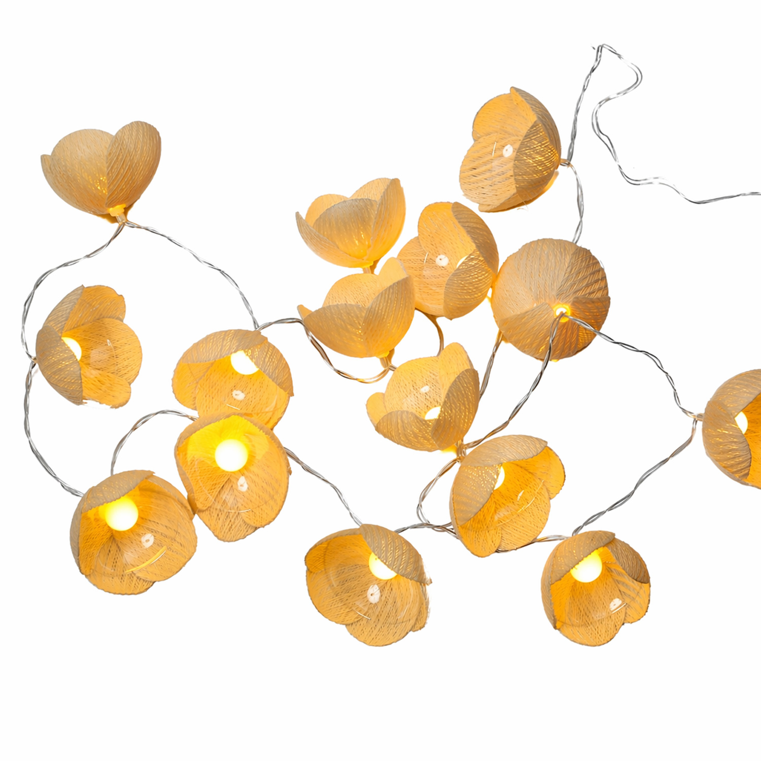 LED Lichterkette Blumen - 15 weiße Blüten - Batterie/Timer - L: 1,4m - Innen/Außen