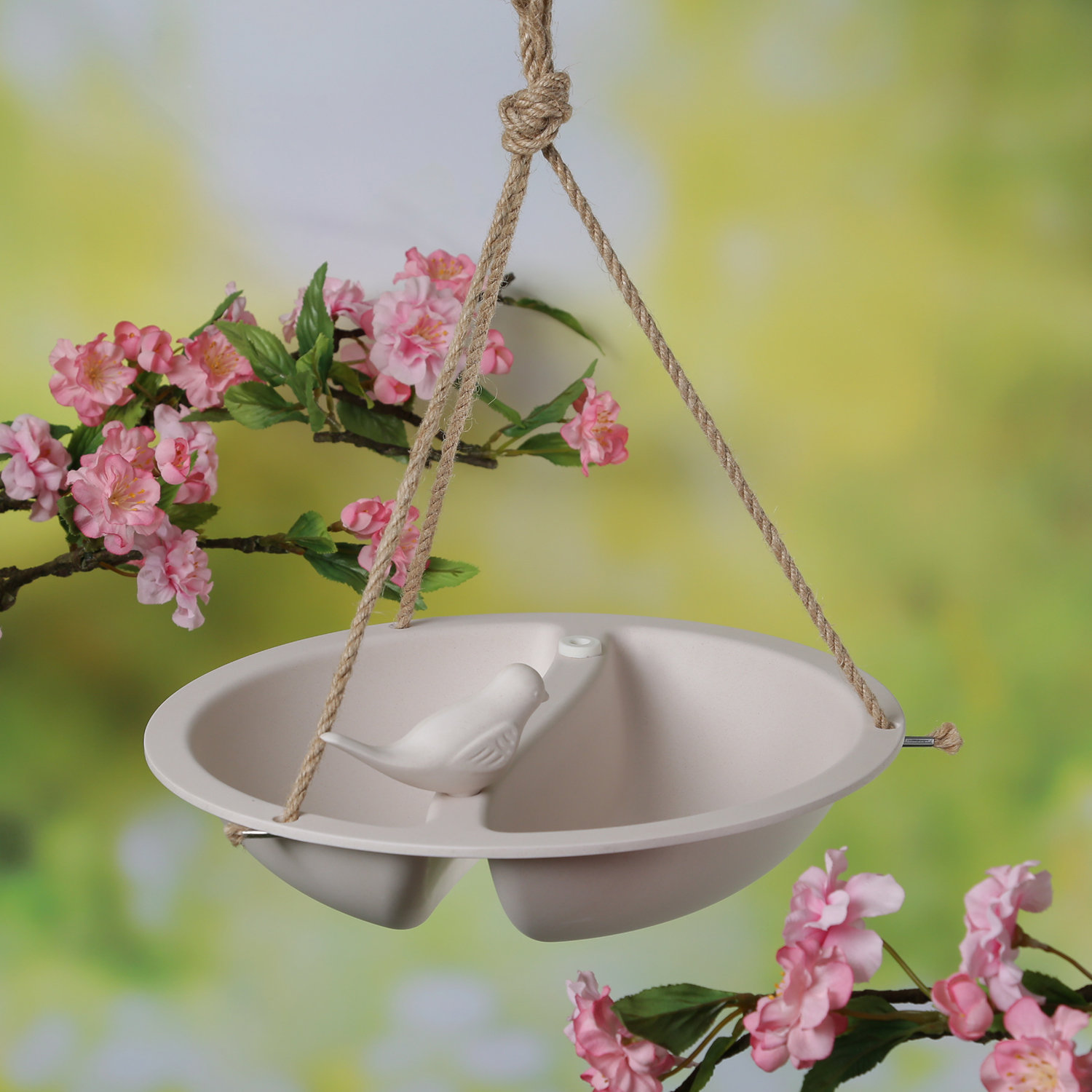 Futterstelle mit Vögelchen - Vogeltränke zum Aufhängen - Bambus - D: 27cm - creme Futterstelle mit Vögelchen - Vogeltränke zum Aufhängen - Bambus - D: 27cm - creme