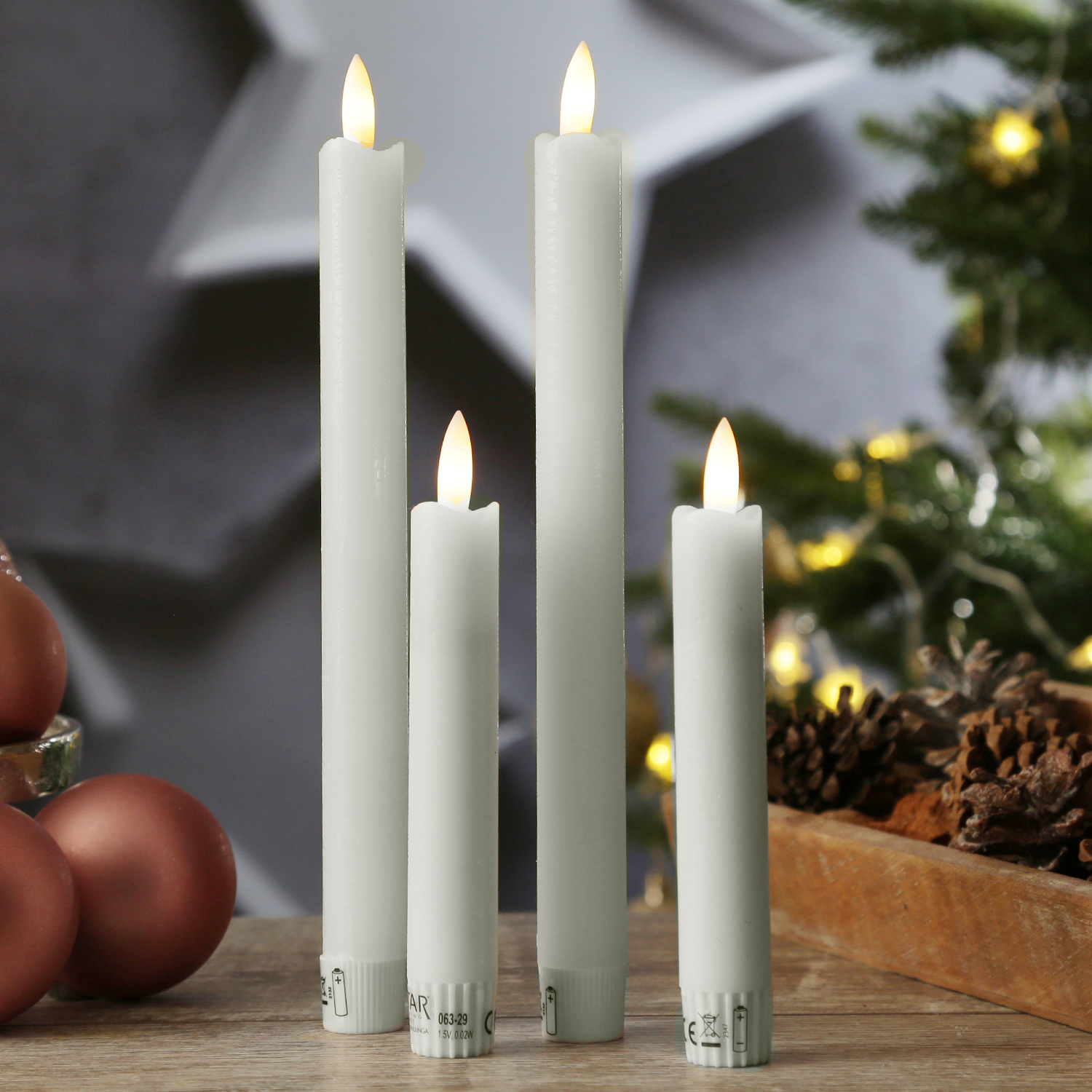 LED Stabkerzen LINA - Rustik-Optik - Echtwachs - flackernd  - H: 15cm - Timer - weiß - 2er Set LED Stabkerzen LINA - Rustik-Optik - Echtwachs - flackernd  - H: 15cm - Timer - weiß - 2er Set