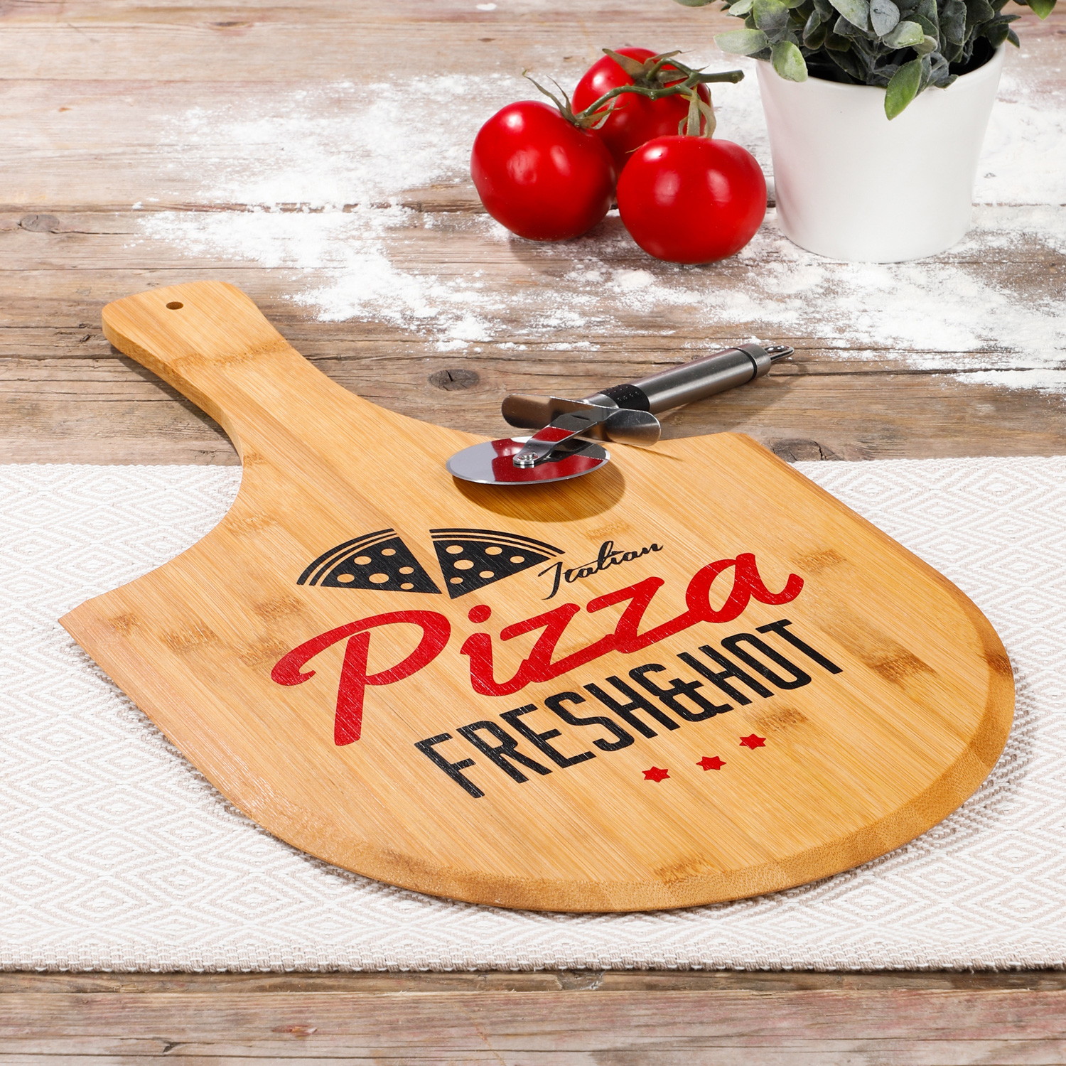 Pizzabrett zum Servieren - für 30cm Pizzen - 53,5x30,5x0,9cm Bambusholz