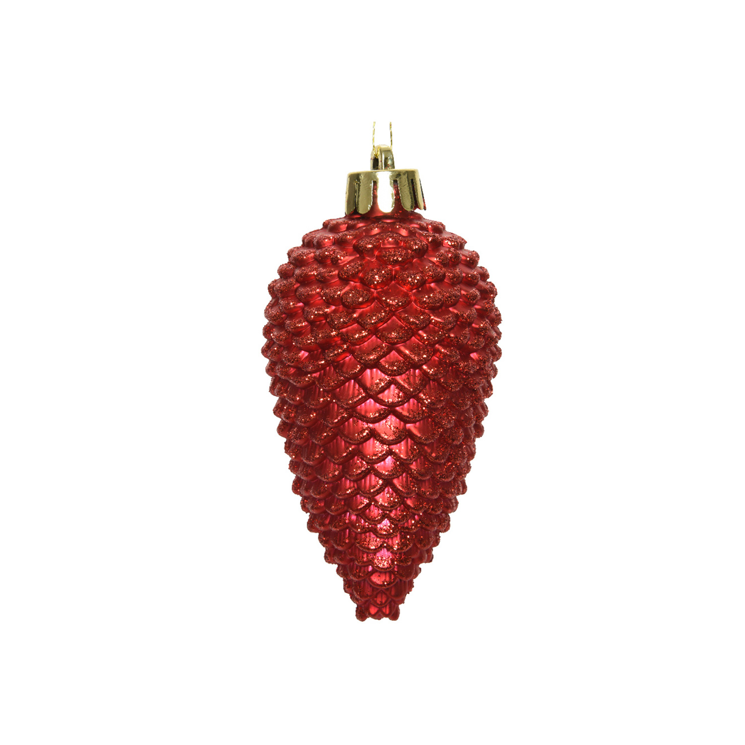 Christbaumschmuck ZAPFEN - Weihnachtsbaumschmuck - bruchfest - glitzernd - H: 8cm - rot - 6er Set