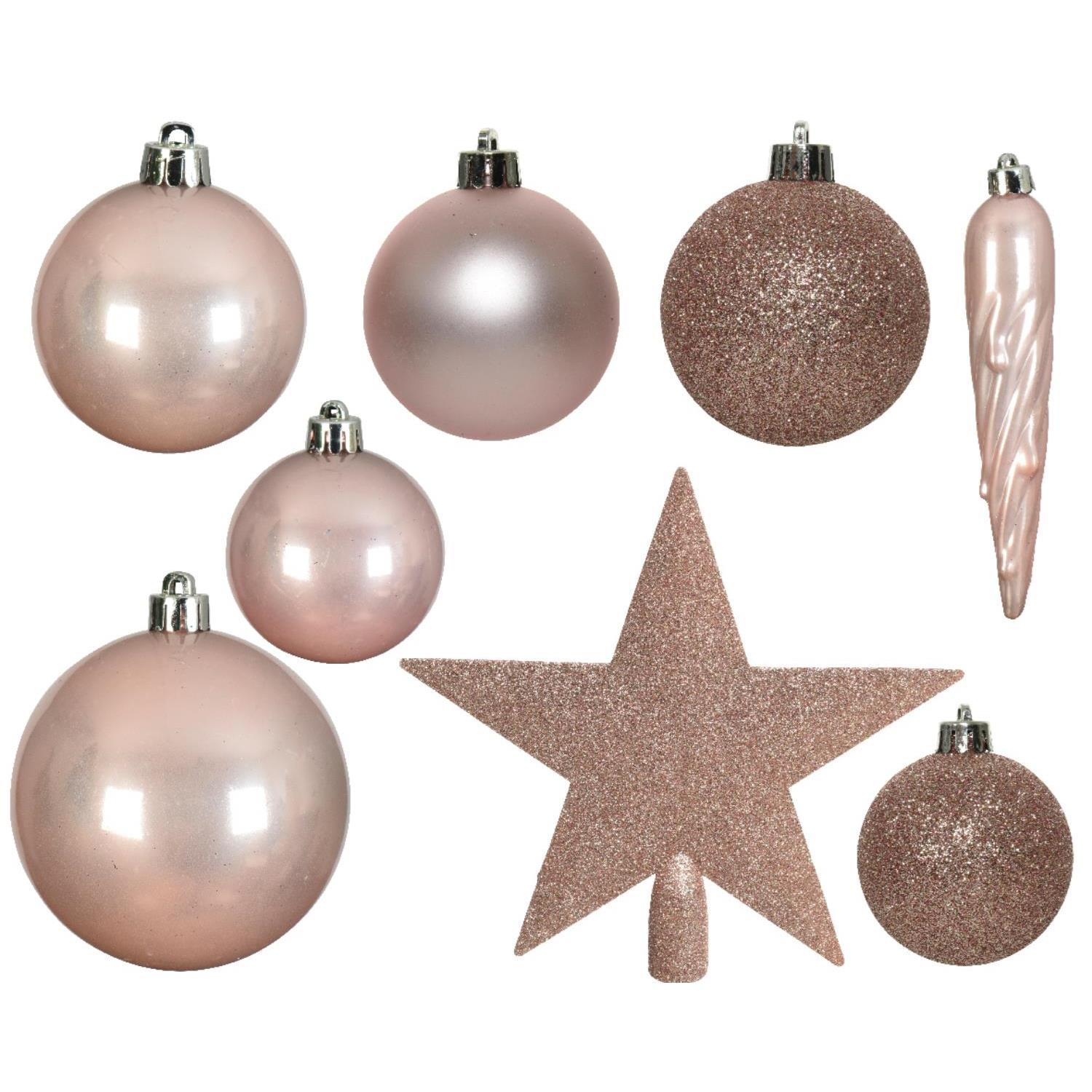 Christbaumkugel - Weihnachtsbaumkugel - bruchfest - glänzend matt glitzernd - puderrosa - 33er Set