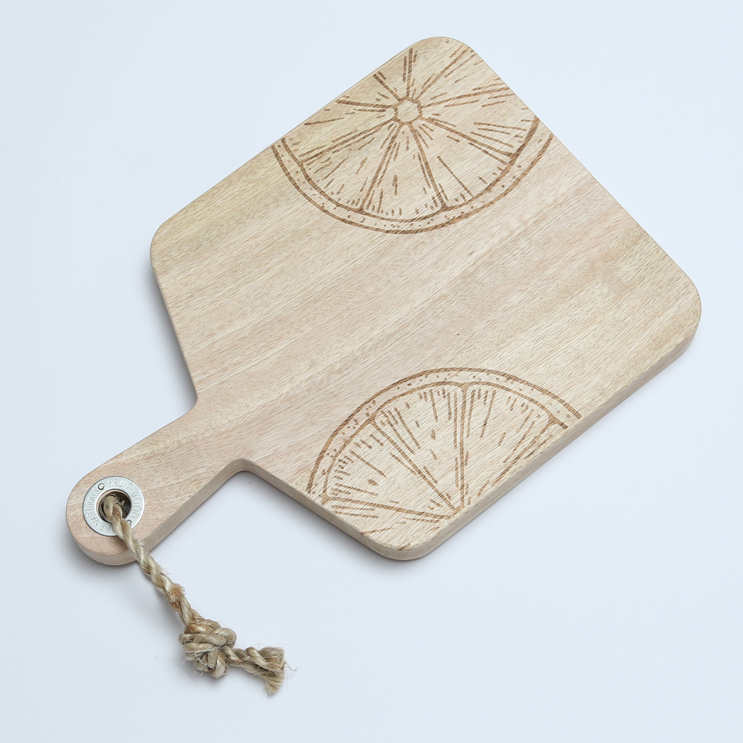 Schneidebrett - Vesperbrett - Mangoholz - Kordel - L: 38cm - Zitronenmotiv halbiert - natur