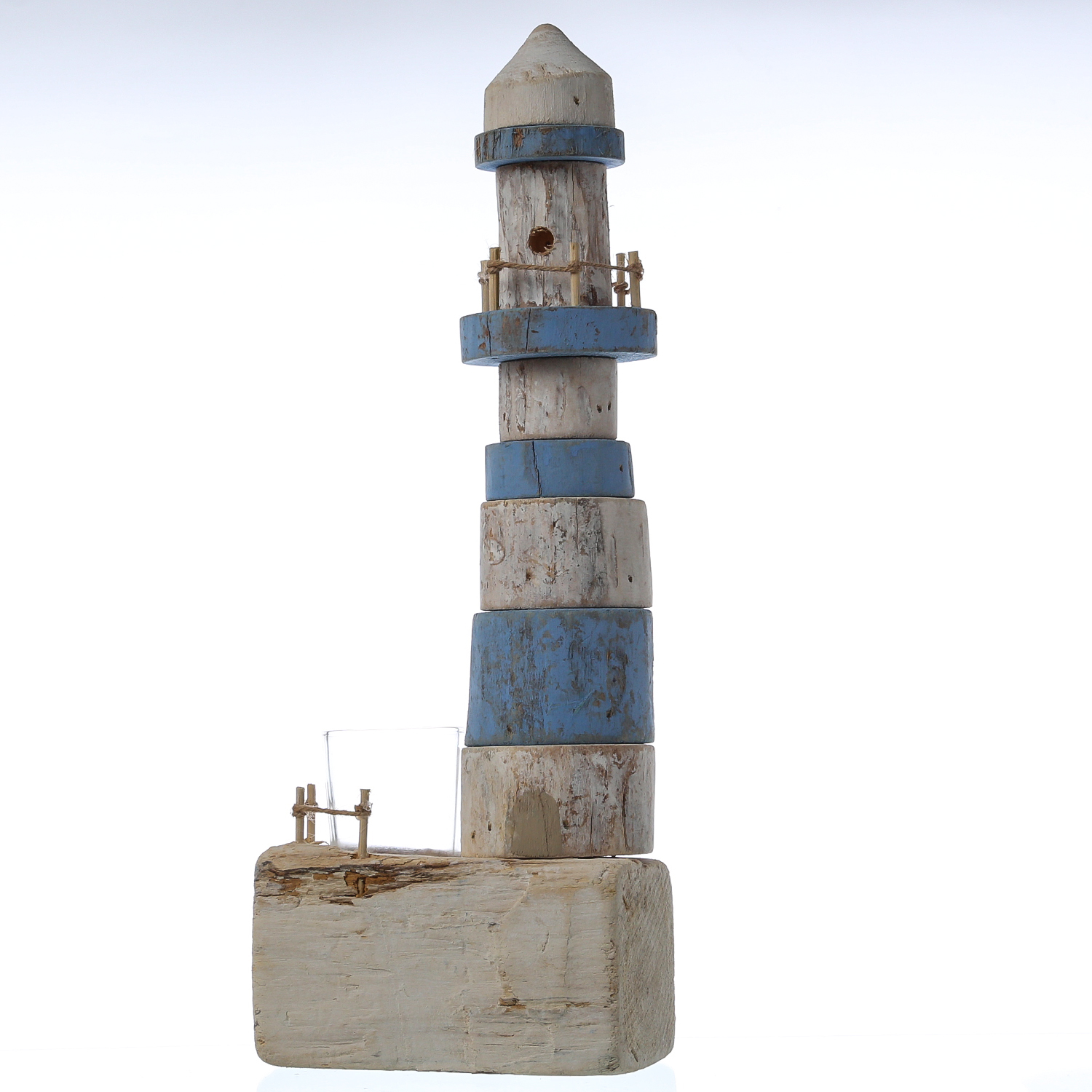 Teelichthalter Leuchtturm - Windlicht - Maritim - Holz - H: 39,5cm - weiß/blau Teelichthalter Leuchtturm - Windlicht - Maritim - Holz - H: 39,5cm - weiß/blau