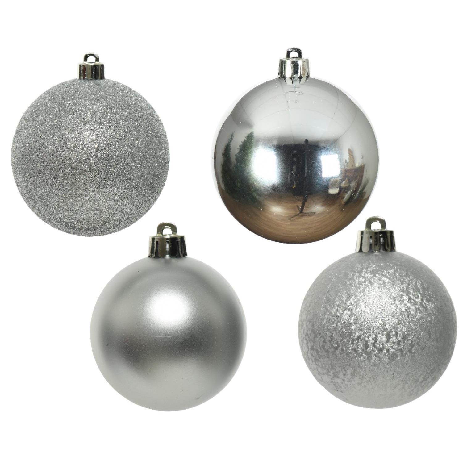 Christbaumkugel - Weihnachtsbaumkugel  - bruchfest - D:6cm - glänzend matt glitzernd - silber - 30St