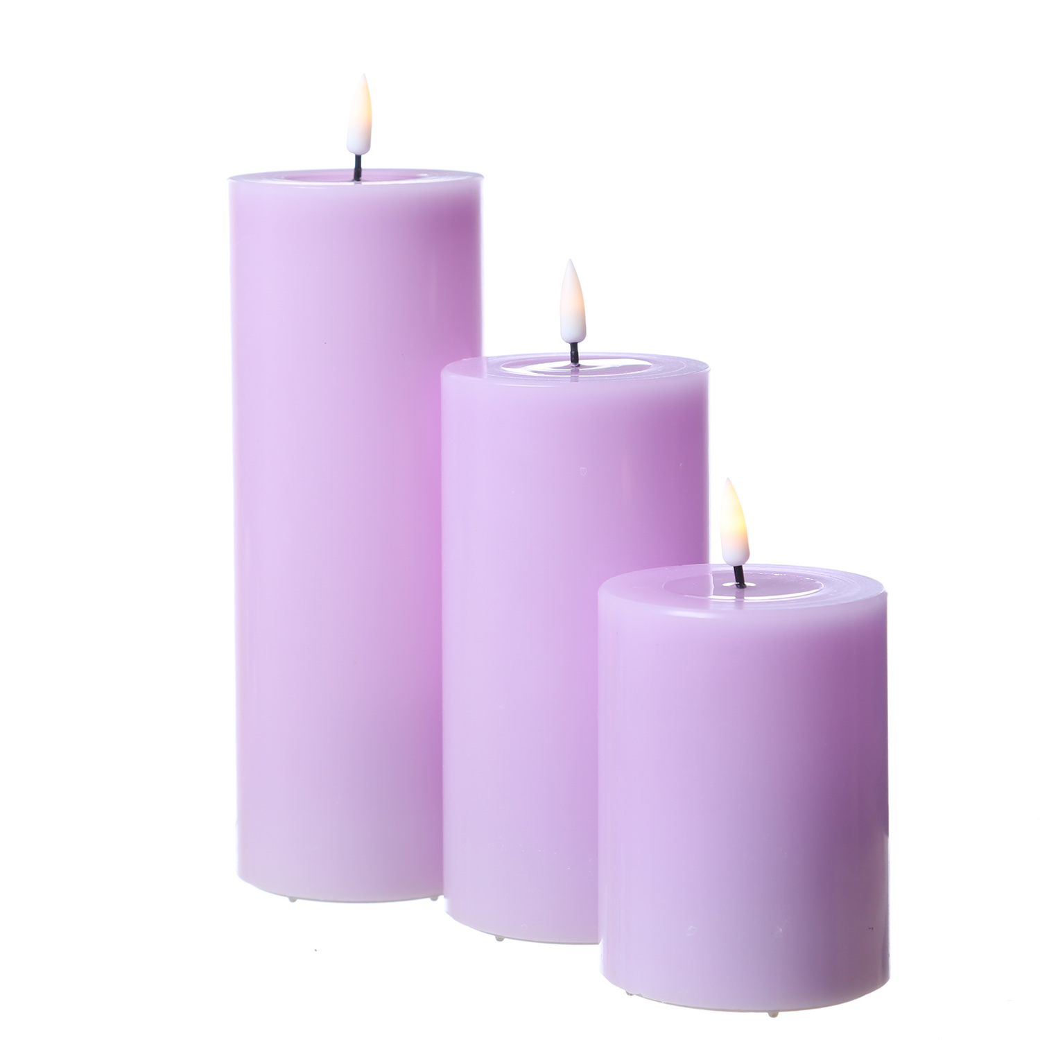 LED Stumpenkerze MIA - Echtwachs - realistische 3D Flamme - H: 10cm - D: 7,5cm - lavendel LED Stumpenkerze MIA - Echtwachs - realistische 3D Flamme - H: 10cm - D: 7,5cm - lavendel