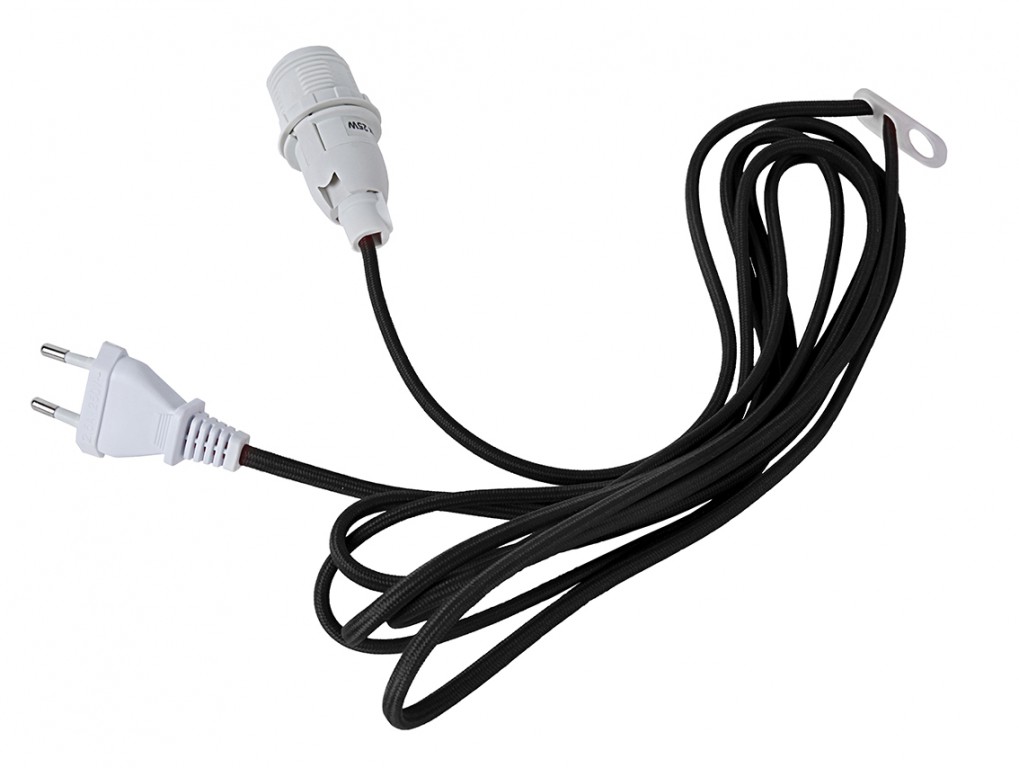 Lampenhalterung für Leuchtsterne - E14 Fassung - textilummanteltes Kabel - 3,50m - schwarzes Kabel Lampenhalterung für Leuchtsterne - E14 Fassung - textilummanteltes Kabel - 3,50m - schwarzes Kabel