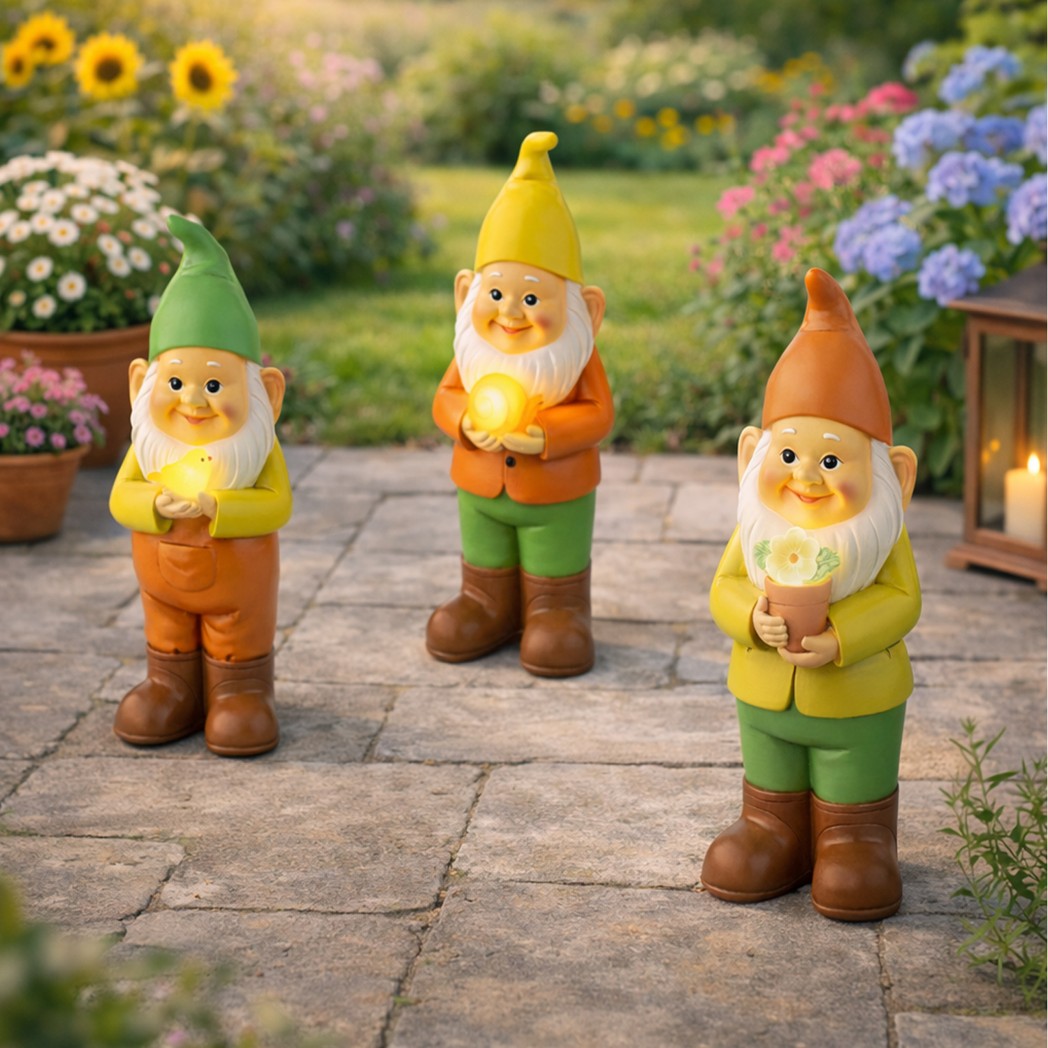 LED Solar Gartenzwerg mit Vogel - Gartenfigur - warmweiße LED - Lichtsensor - H: 28,5cm