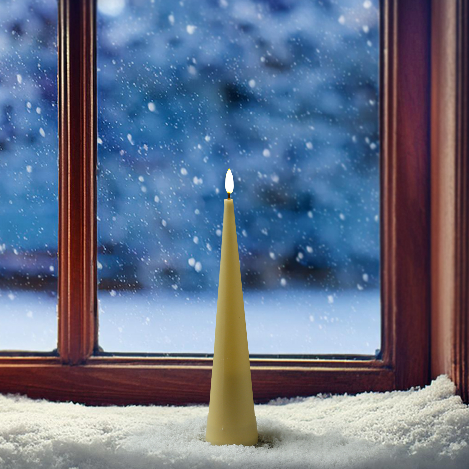 LED Kegelkerze - Kunststoff - realistische 3D Flamme - H: 25cm - Timer - für Außen - creme LED Kegelkerze - Kunststoff - realistische 3D Flamme - H: 25cm - Timer - für Außen - creme