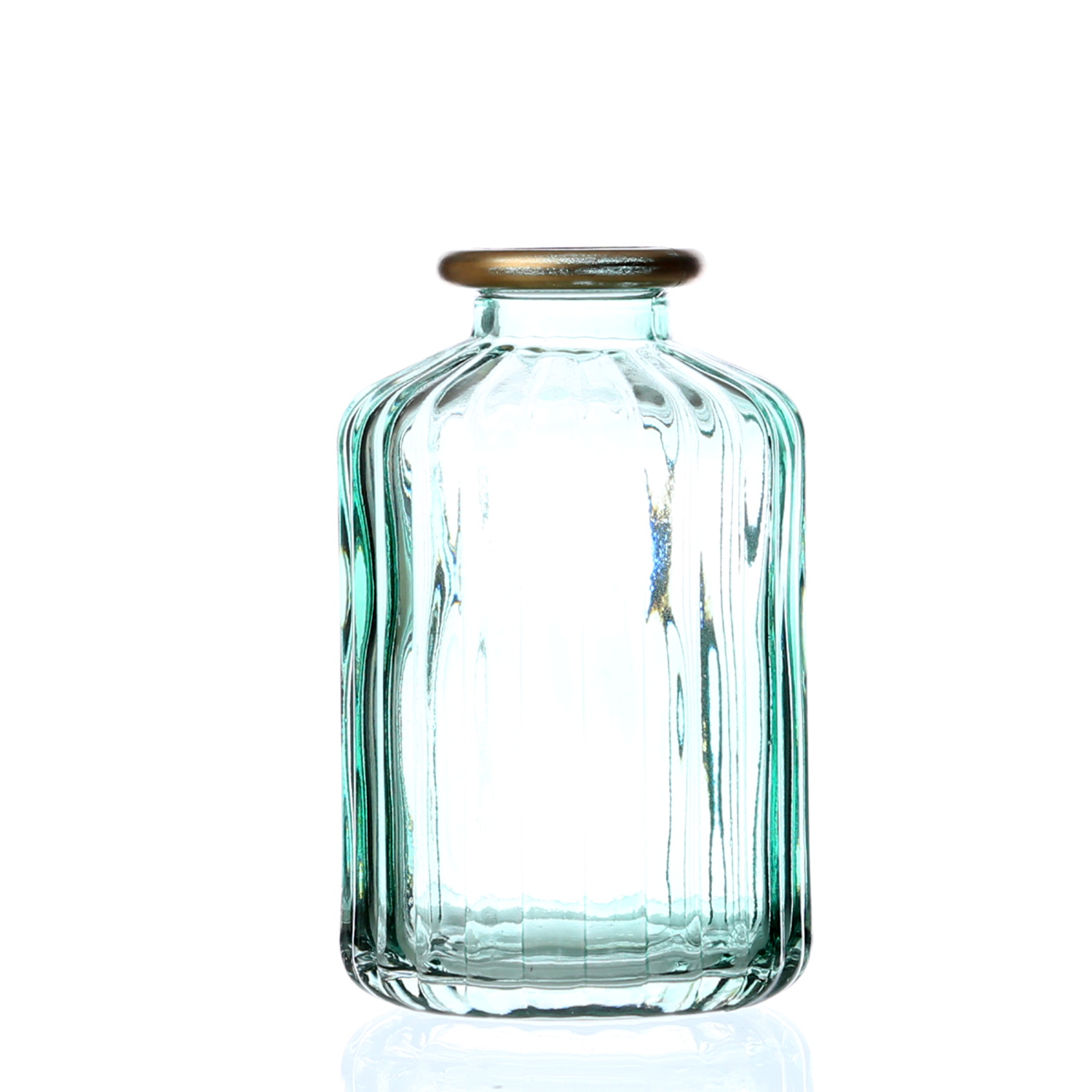 Mini Glasvase mit Rillen - Dekovase - Blumenvase - mit Goldrand - H: 10cm - bunt - 4er Set