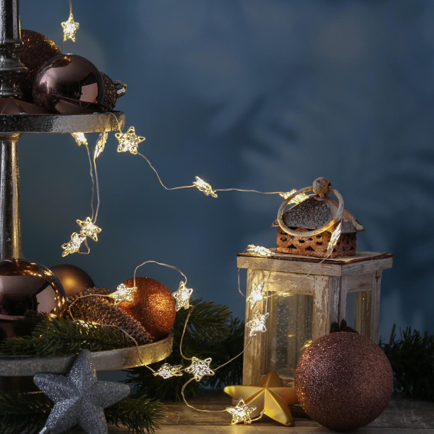 LED Drahtlichterkette Drahtsterne - 20 warmweisse LED - L- 1-90m - Timer - Batterie - weiss LED Drahtlichterkette Drahtsterne - 20 warmweisse LED - L- 1-90m - Timer - Batterie - weiss