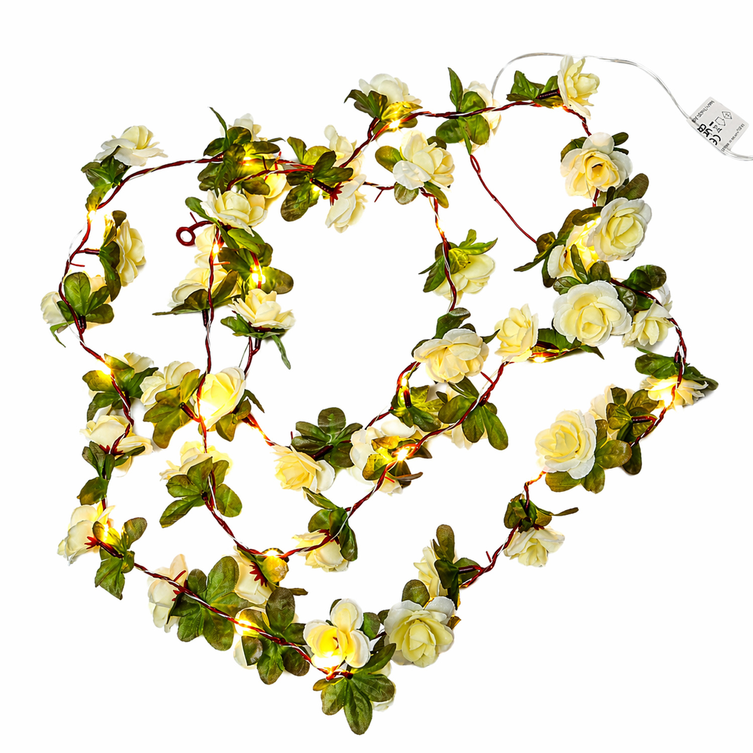 LED Lichterkette weiße Mini Rosen - 22 warmweiße LED - Batteriebetrieb - Timer L: 2,1m - für Innen