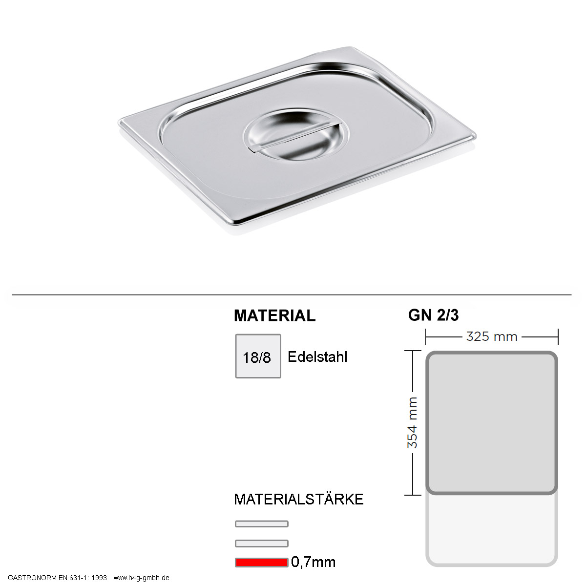 Gastronorm Deckel GN 2/3 -  GN90 - 18/8 Edelstahl - 0,7mm