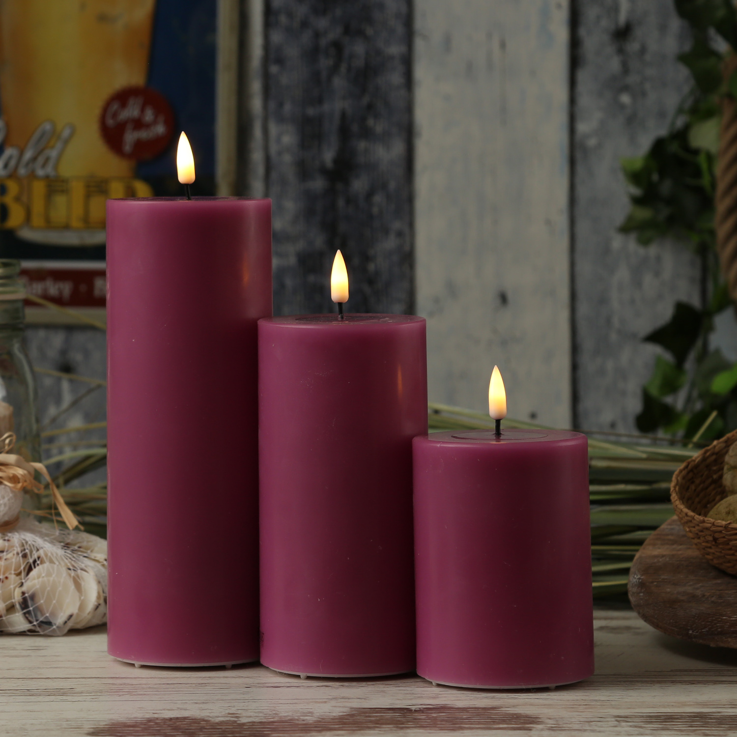 LED Stumpenkerze MIA - Echtwachs - realistische 3D Flamme - H: 15cm - D: 7,5cm - malve LED Stumpenkerze MIA - Echtwachs - realistische 3D Flamme - H: 15cm - D: 7,5cm - malve