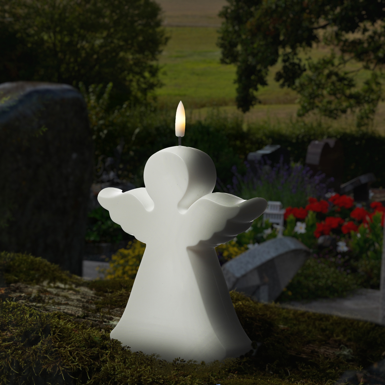 LED Gartenfigur Grabdeko Engel-Kerze - 1 warmweiße LED - H: 18cm - Timer - Batteriebetrieb - weiß LED Gartenfigur Grabdeko Engel-Kerze - 1 warmweiße LED - H: 18cm - Timer - Batteriebetrieb - weiß