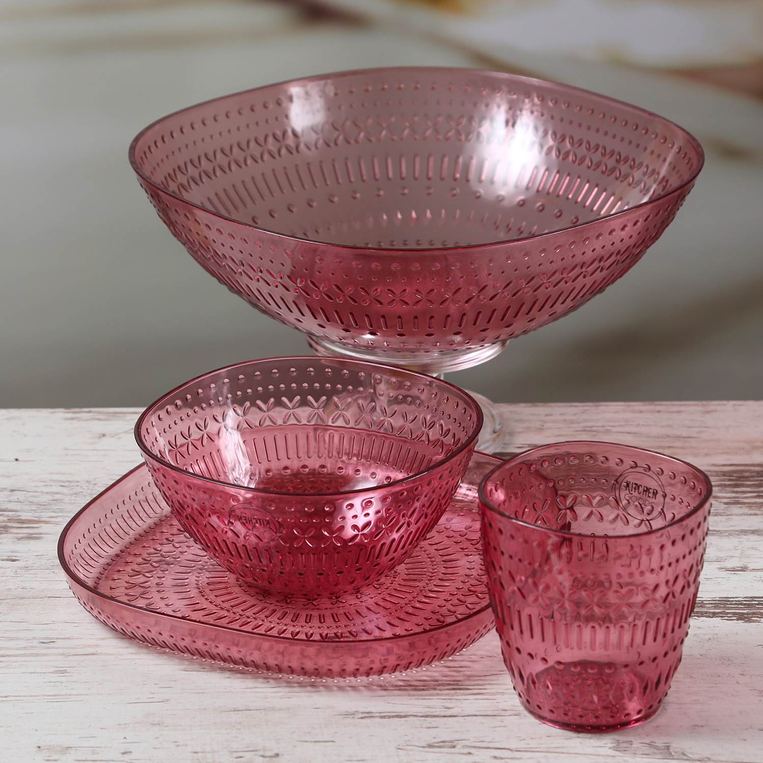 Schüssel - Salatschüssel - lebensmittelecht - Kunststoff - D: 25cm - 2,3l - mit Muster - pink