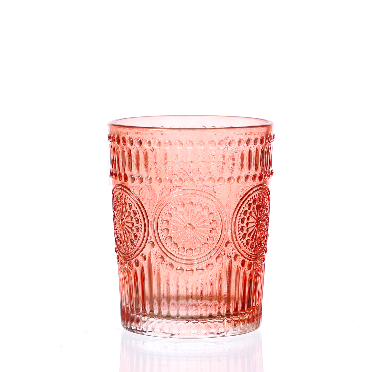 Trinkgläser Vintage - Glas - lebensmittelecht - 280ml - H: 10cm - mit Muster - rot - 4er Set