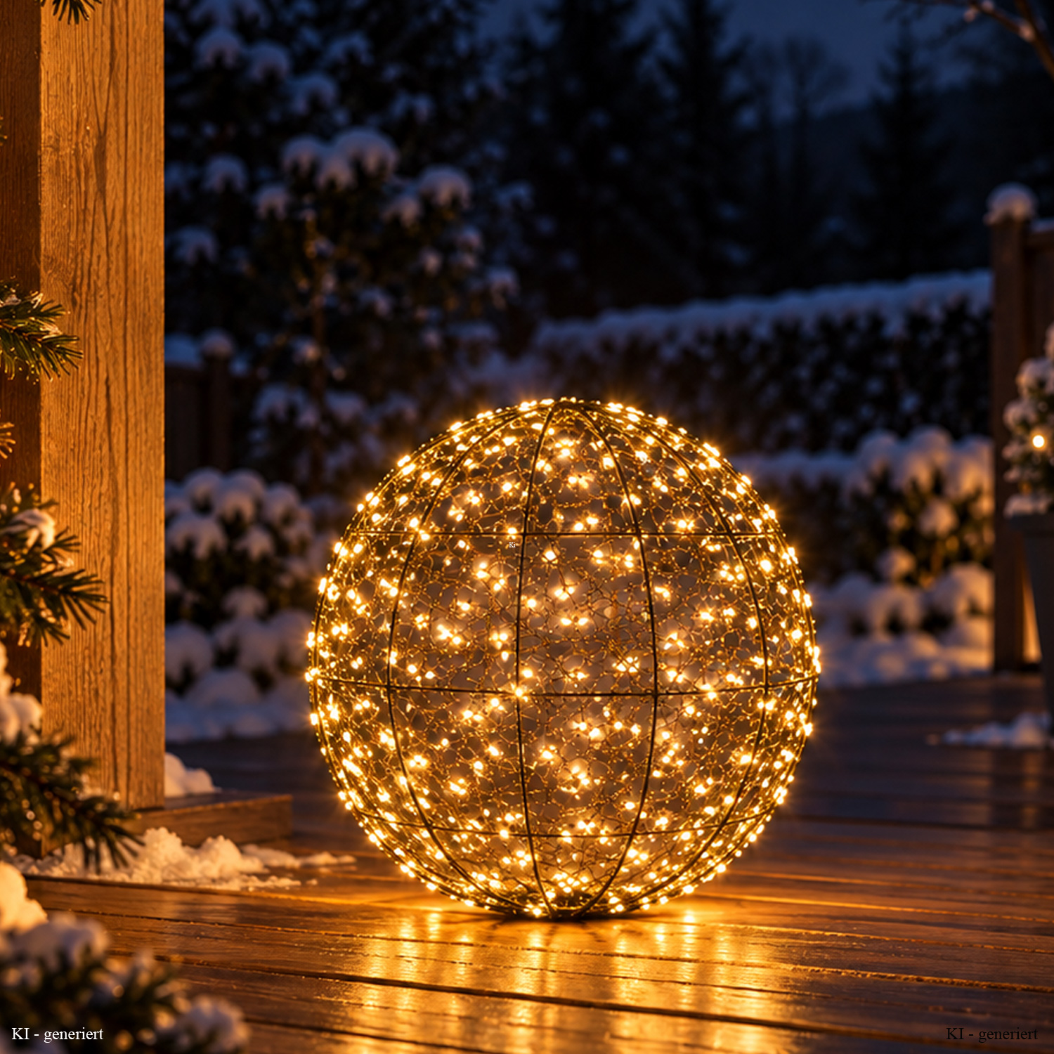 LED Drahtkugel - Leuchtkugel - 960 bernsteinfarbene LED - Timer - D: 58cm - für Innen/Außen