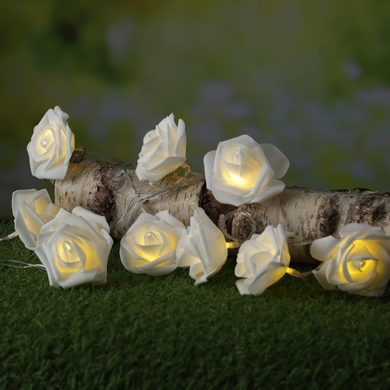 LED Lichterkette Rosen - 10 leuchtende Rosen - Timer - Batteriebetrieb - L: 1,8m - für Innen - weiß
