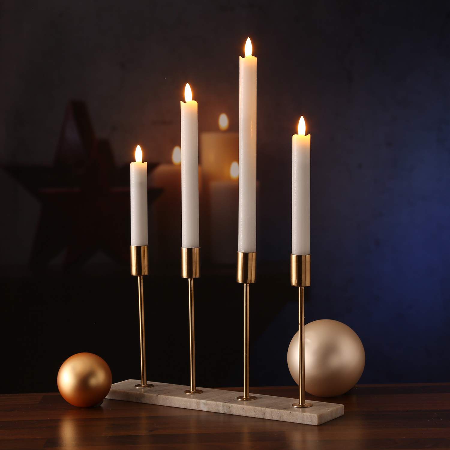 Stabkerzenhalter - Mamoroptik - Metall - 4 goldfarbene Kerzenhalterungen - H: 20cm - beige Stabkerzenhalter - Mamoroptik - Metall - 4 goldfarbene Kerzenhalterungen - H: 20cm - beige
