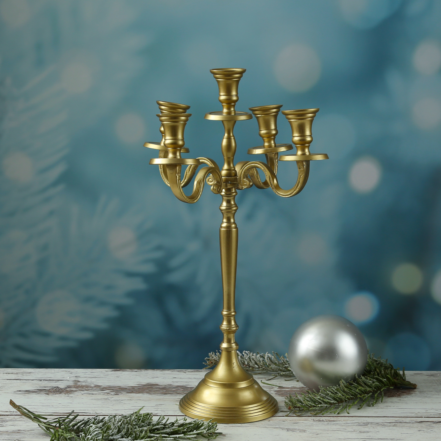 Stabkerzenhalter - Kerzenständer - Kerzenleuchter - Aluminium - H: 40cm - 5-armig - gold Stabkerzenhalter - Kerzenständer - Kerzenleuchter - Aluminium - H: 40cm - 5-armig - gold