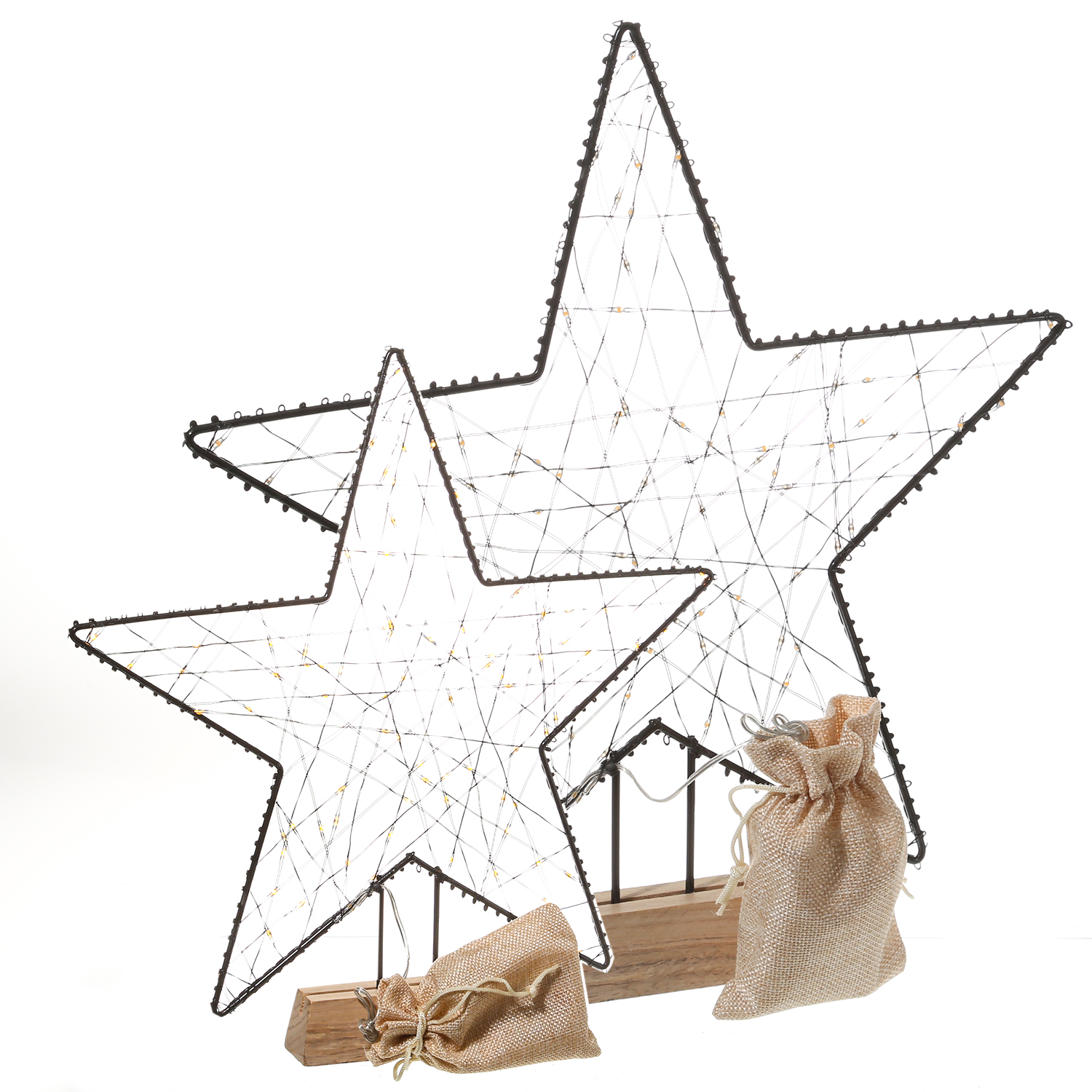 LED Metallstern - Metall und Holz - 150 bernsteinfarbene LED - H: 58cm - stehend - Timer - Batterie LED Metallstern - Metall und Holz - 150 bernsteinfarbene LED - H: 58cm - stehend - Timer - Batterie