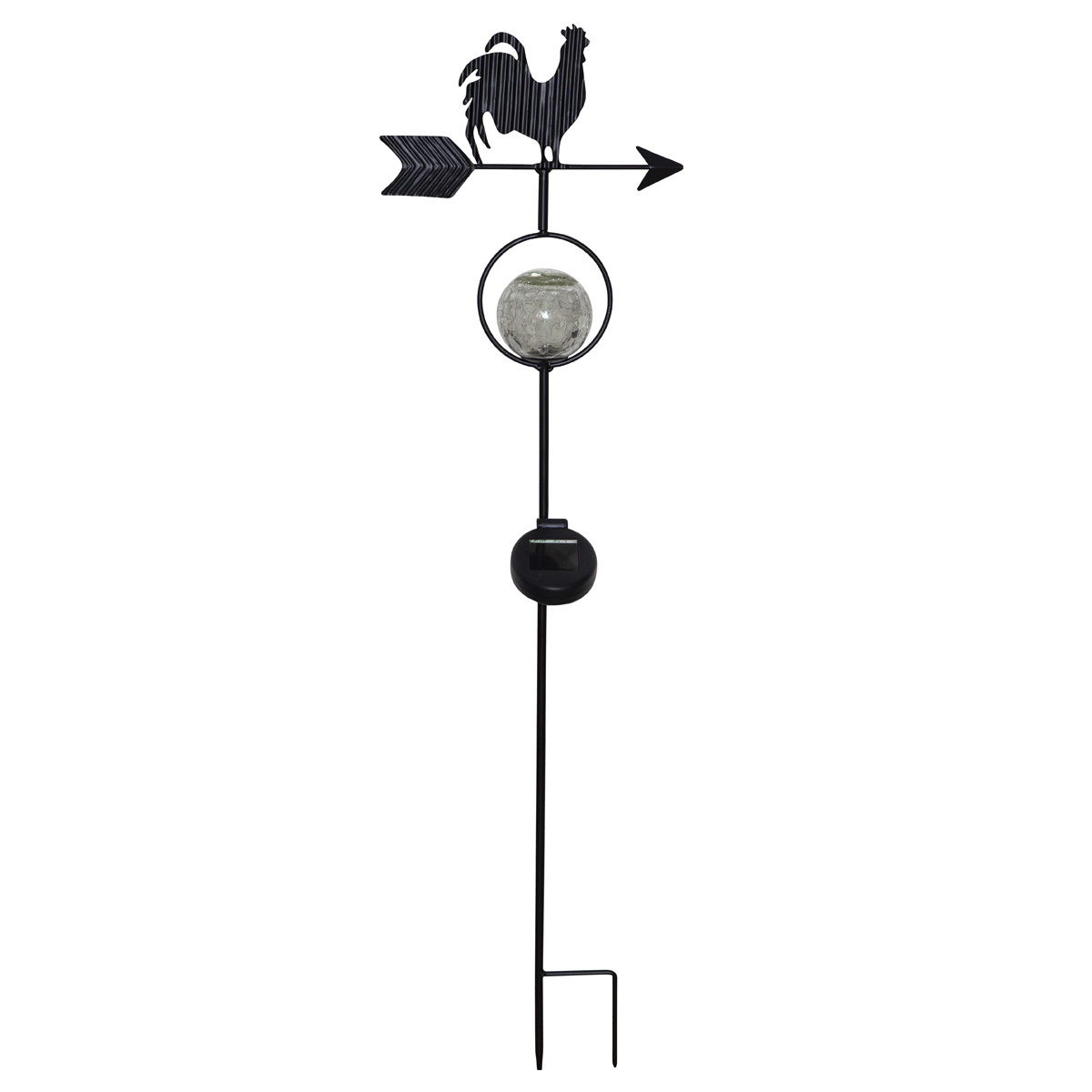LED Solarstab "Hahn mit Windrichtungspfeil" - 1 warmweiße LED - H: 81cm - Dämmerungssensor - schwarz
