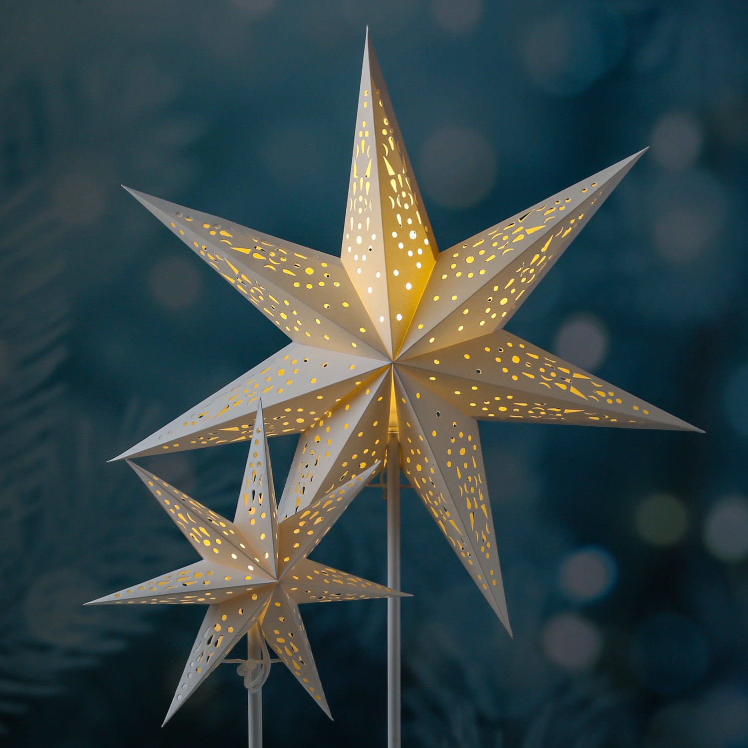 LED Papierstern - 7-zackig - stehend - H: 42cm - 6 warmweiße LED - inkl. Trafo - für Innen - weiß LED Papierstern - 7-zackig - stehend - H: 42cm - 6 warmweiße LED - inkl. Trafo - für Innen - weiß