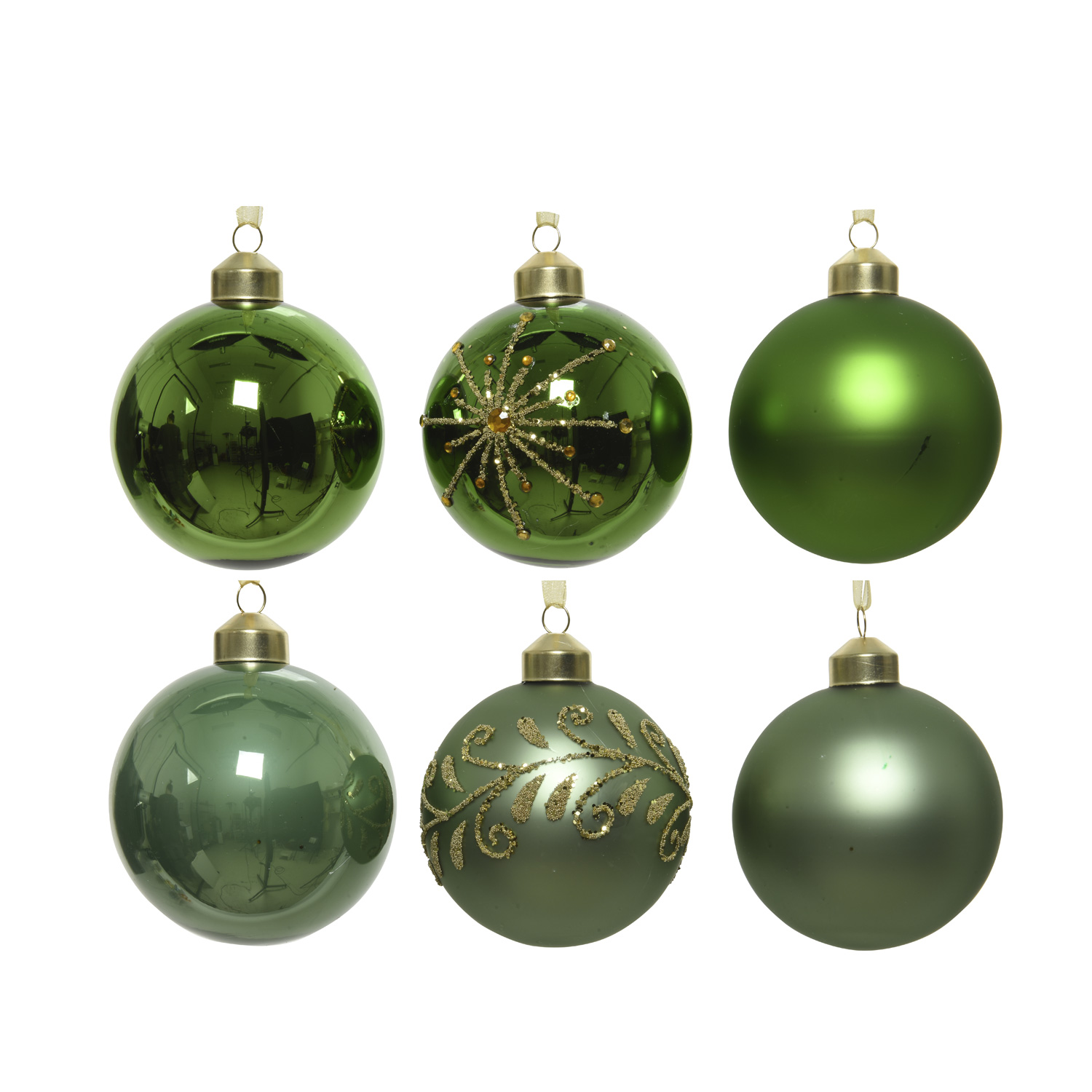 Christbaumkugel - Weihnachtsbaumkugel - Glas - D: 8cm - glänzend, matt - grün, salbeigrün - 6er Set Christbaumkugel - Weihnachtsbaumkugel - Glas - D: 8cm - glänzend, matt - grün, salbeigrün - 6er Set