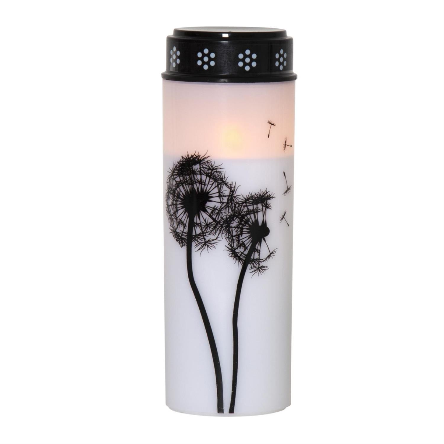 B-Ware LED Grablicht/Grabkerze Pusteblume - warmweiße LED - H: 21cm, D: 7cm - Timer - weiß/schwarz