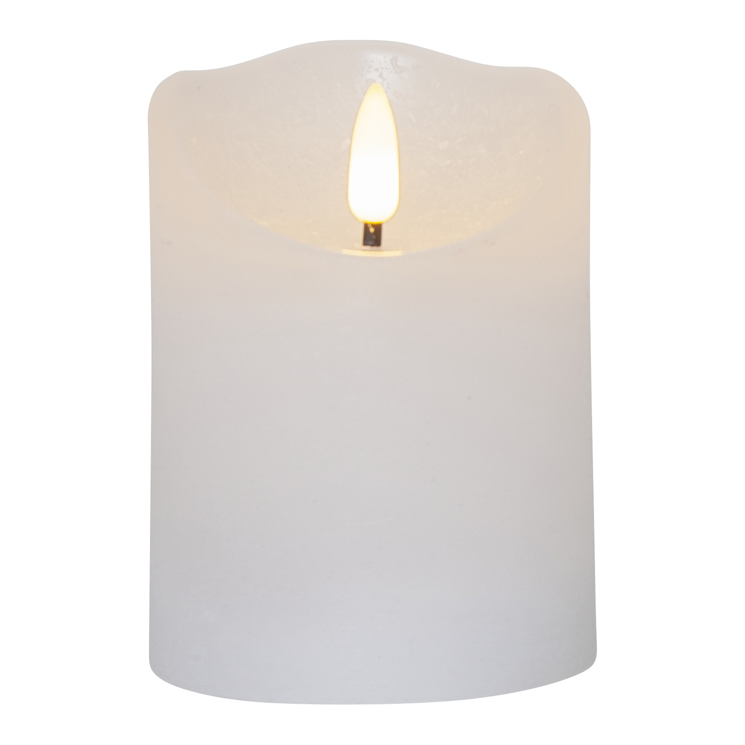 LED Stumpenkerze RUSTIC - Echtwachs - warmweiße 3D Flamme - H: 10cm - Batterie - Timer - weiß LED Stumpenkerze RUSTIC - Echtwachs - warmweiße 3D Flamme - H: 10cm - Batterie - Timer - weiß