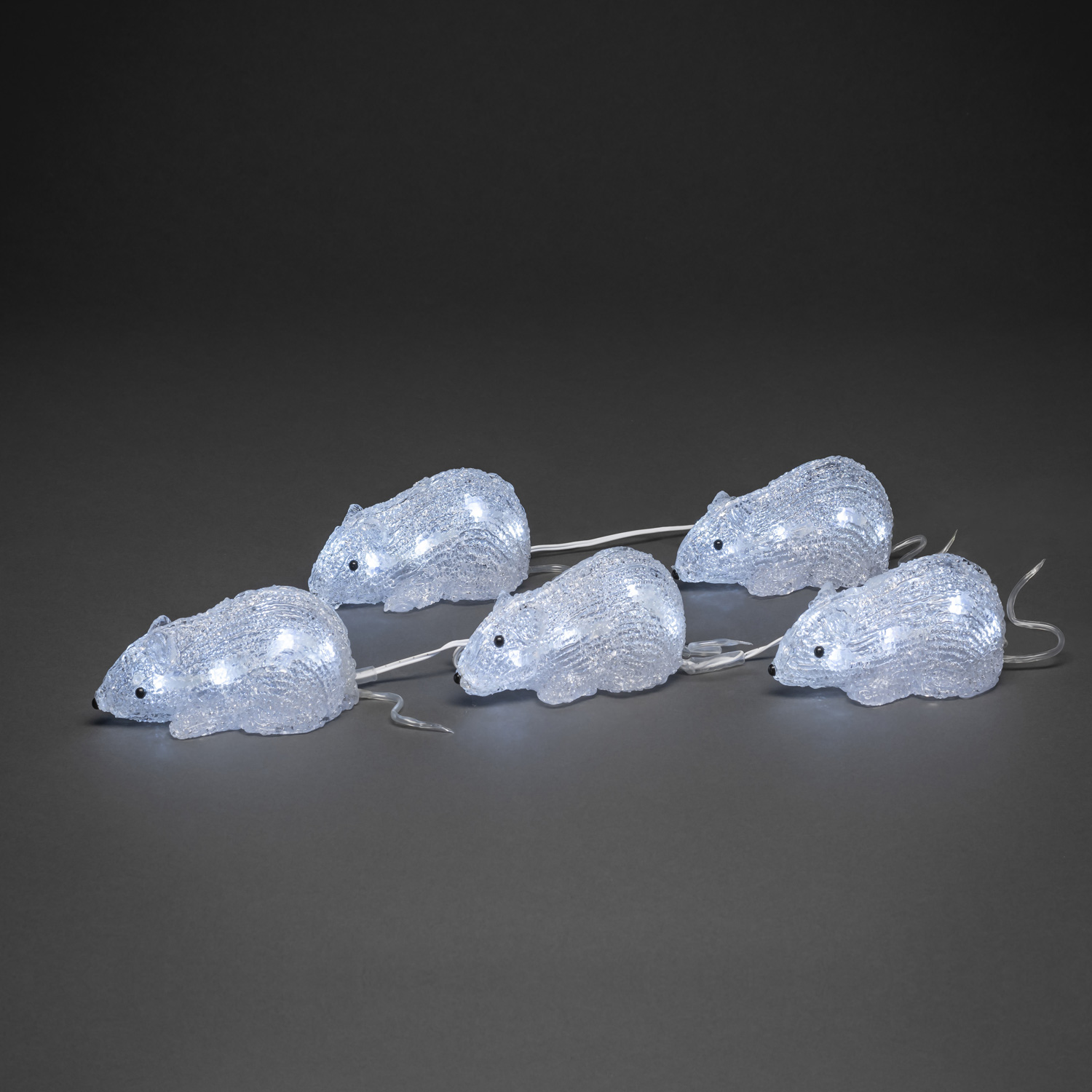 LED Lichterkette Acryl Mäuse - 5 Leuchtfiguren - 40 kaltweiße LED - Trafo - für Außen LED Lichterkette Acryl Mäuse - 5 Leuchtfiguren - 40 kaltweiße LED - Trafo - für Außen